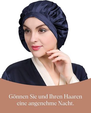 Houhence Duschhaube Seide Schlafmütze Damen Nachtmütze atmungsaktive Kappe blau 43 cm