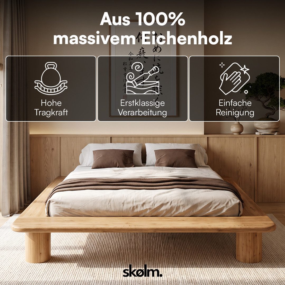 skølm Futonbett Vestri aus massiver Eiche (natur, 140x200 cm), Massivholzbett geölt & lackiert, niedriges Doppelbett mit 25 cm Höhe – Bild 2 von 5