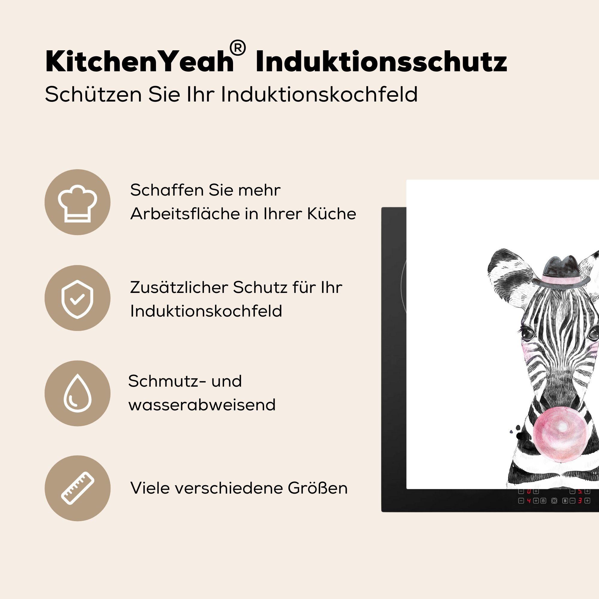 MuchoWow Herdblende-/Abdeckplatte Zebra für Tiere Vinyl, - - Ceranfeldabdeckung, küche Mädchen Kind Arbeitsplatte Kaugummi - - tlg), - Rosa, (1 78x78 cm