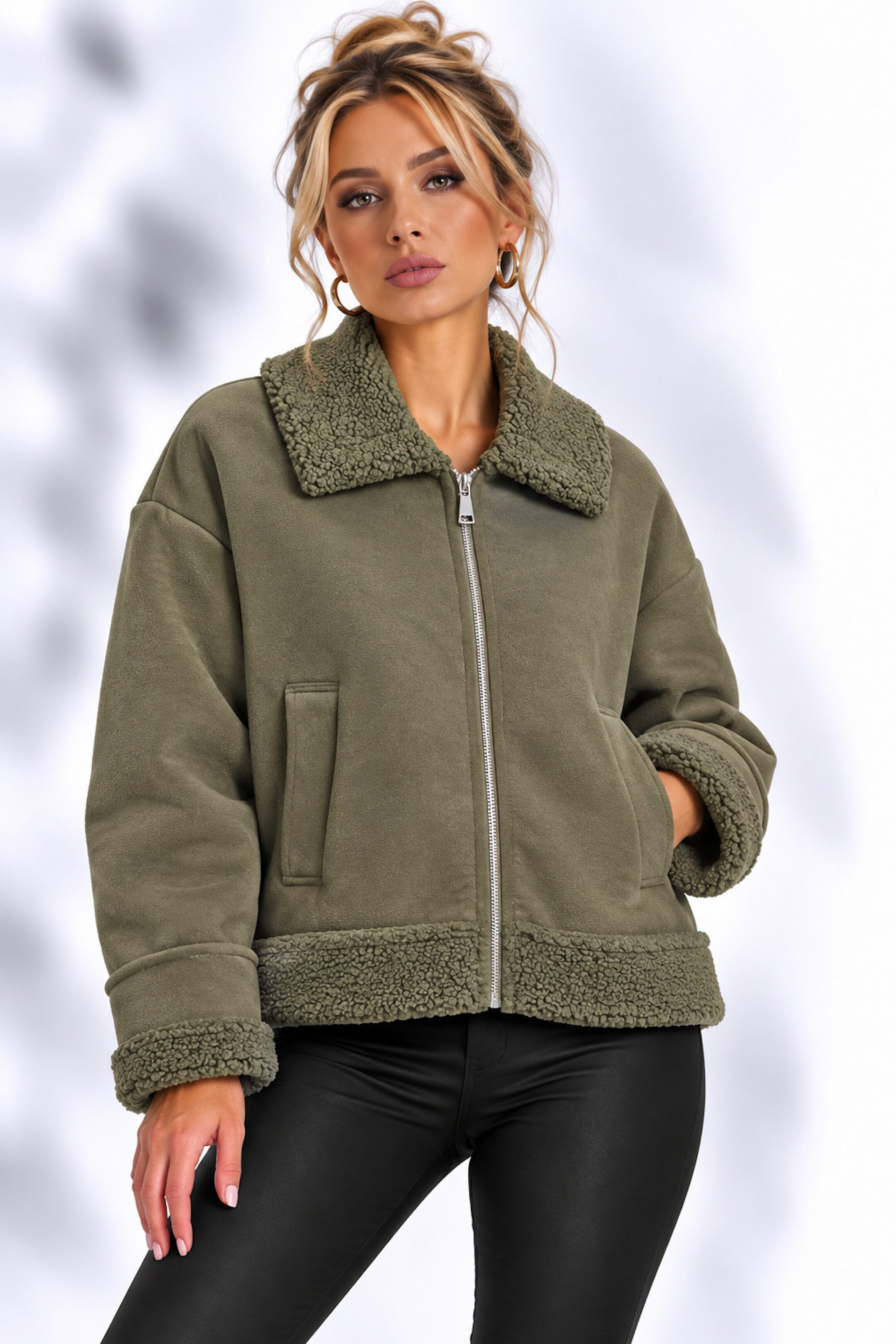 Worldclassca Lederimitatjacke Worldclassca Übergangsjacke mit Reißverschluss Warm Teddy Gefüttert Neue Kollektion - Stilvolle und gemütliche Mode für Damen