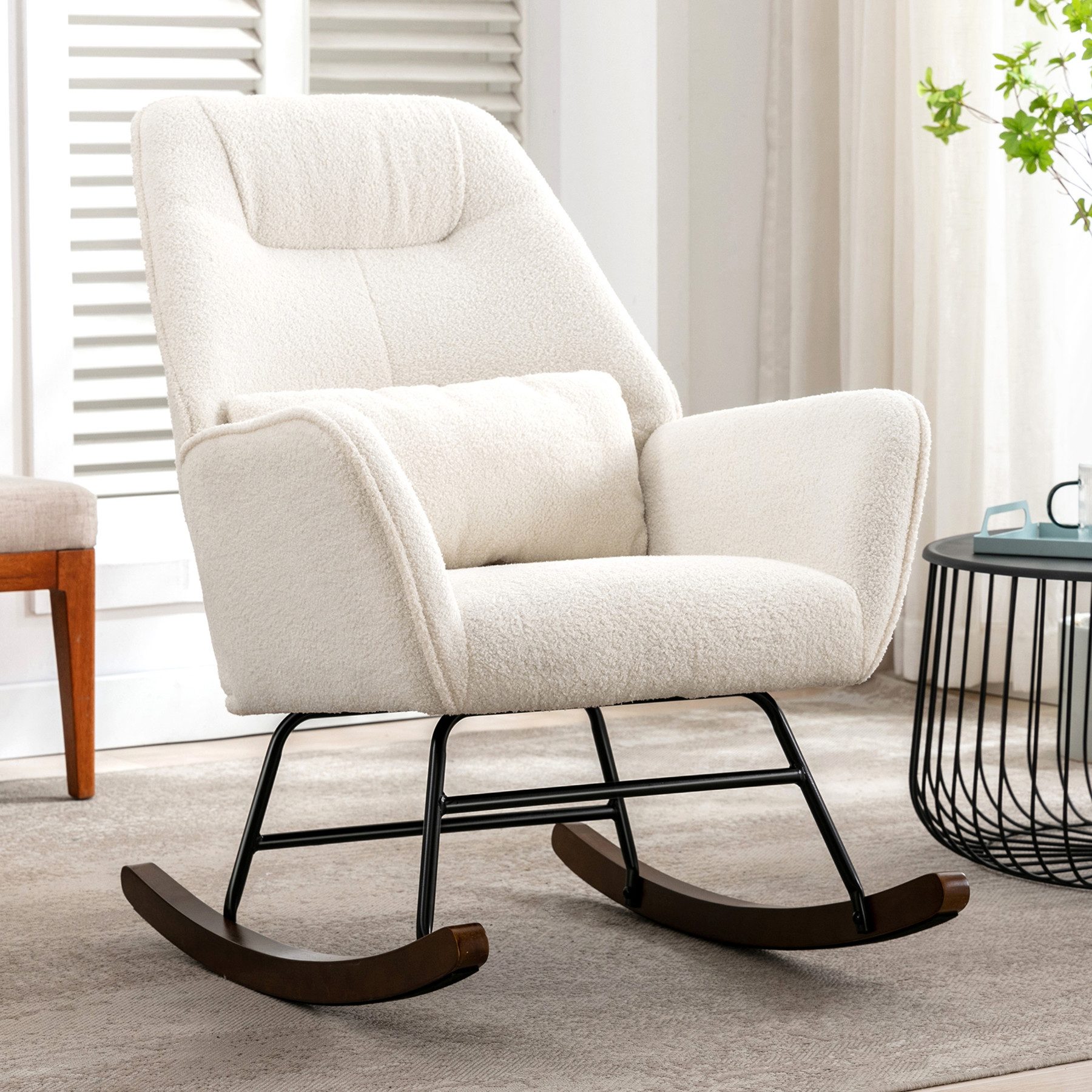 HomeMiYN Schaukelstuhl Schaukelstuhl Wohnzimmer Samt Schaukelsessel Lendenkissen Relaxsessel, samt,Stillsessel