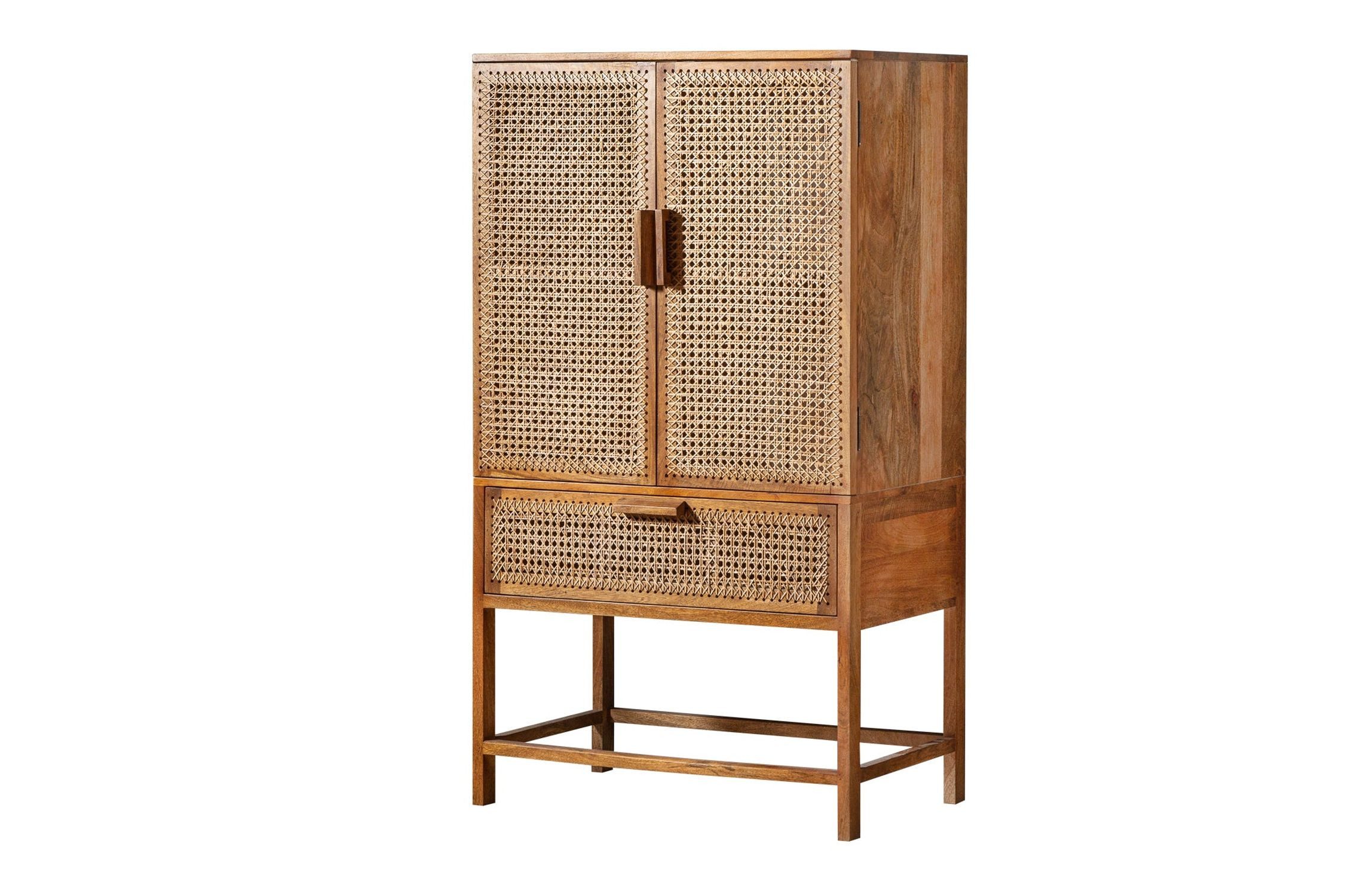 Licht-Erlebnisse Kommode BEREN, Bambus Mangoholz H: 140 cm Wiener Geflecht Boho mit Schublade