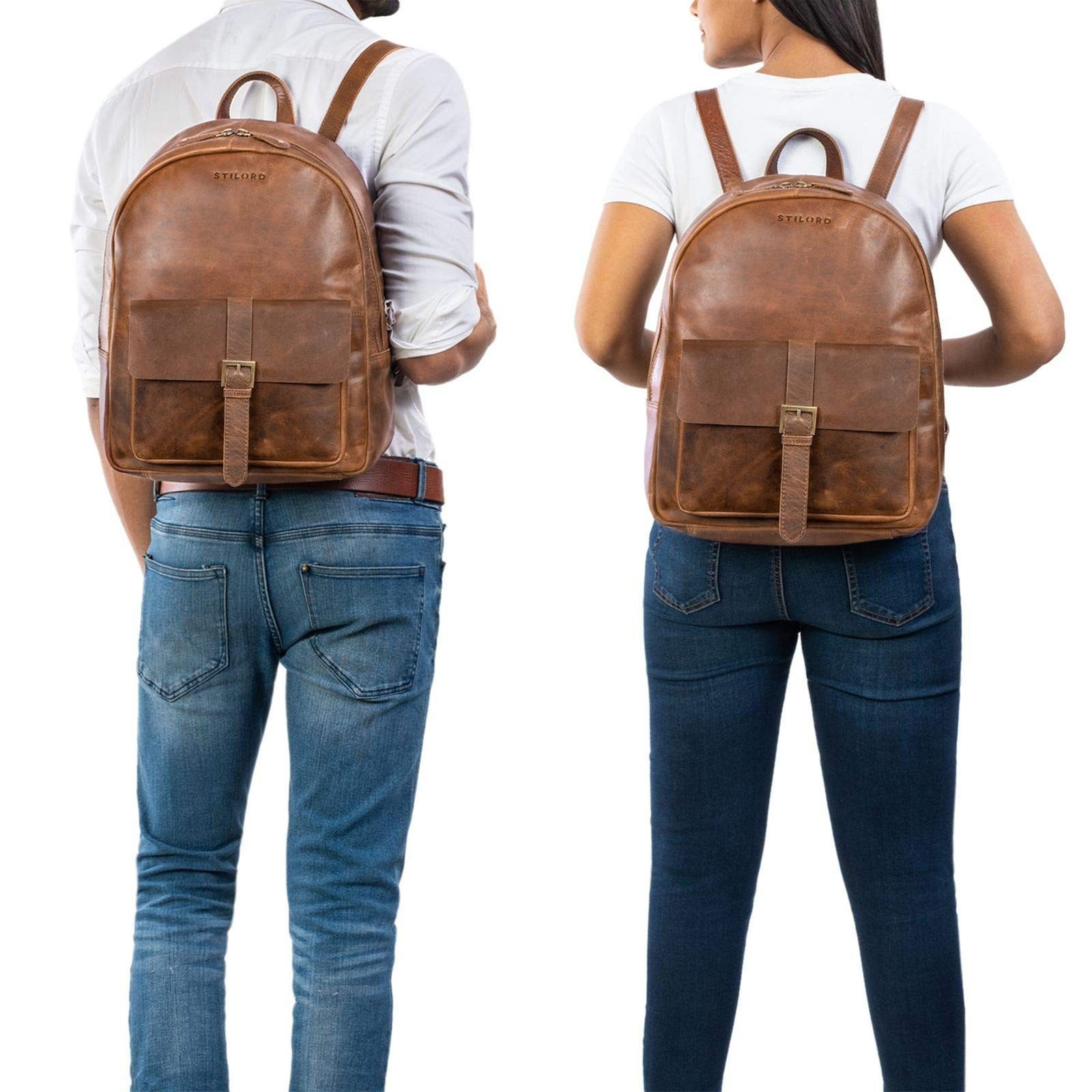 mocca "Eloma" Vintage dunkelbraun Lederrucksack STILORD Notebook-Rucksack - Groß