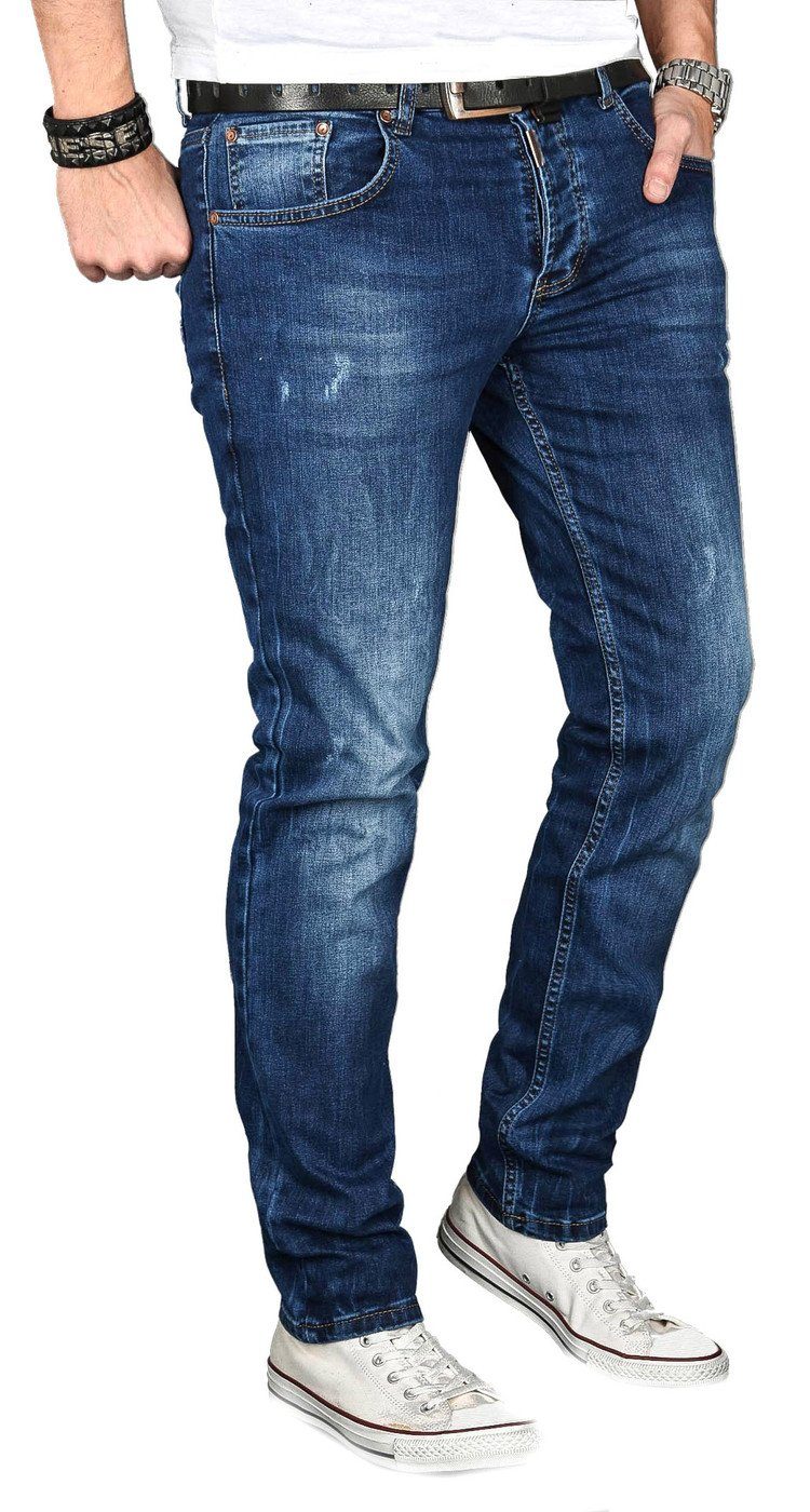 mit blau ASGenova Alessandro Salvarini Elasthan Straight-Jeans Stretch