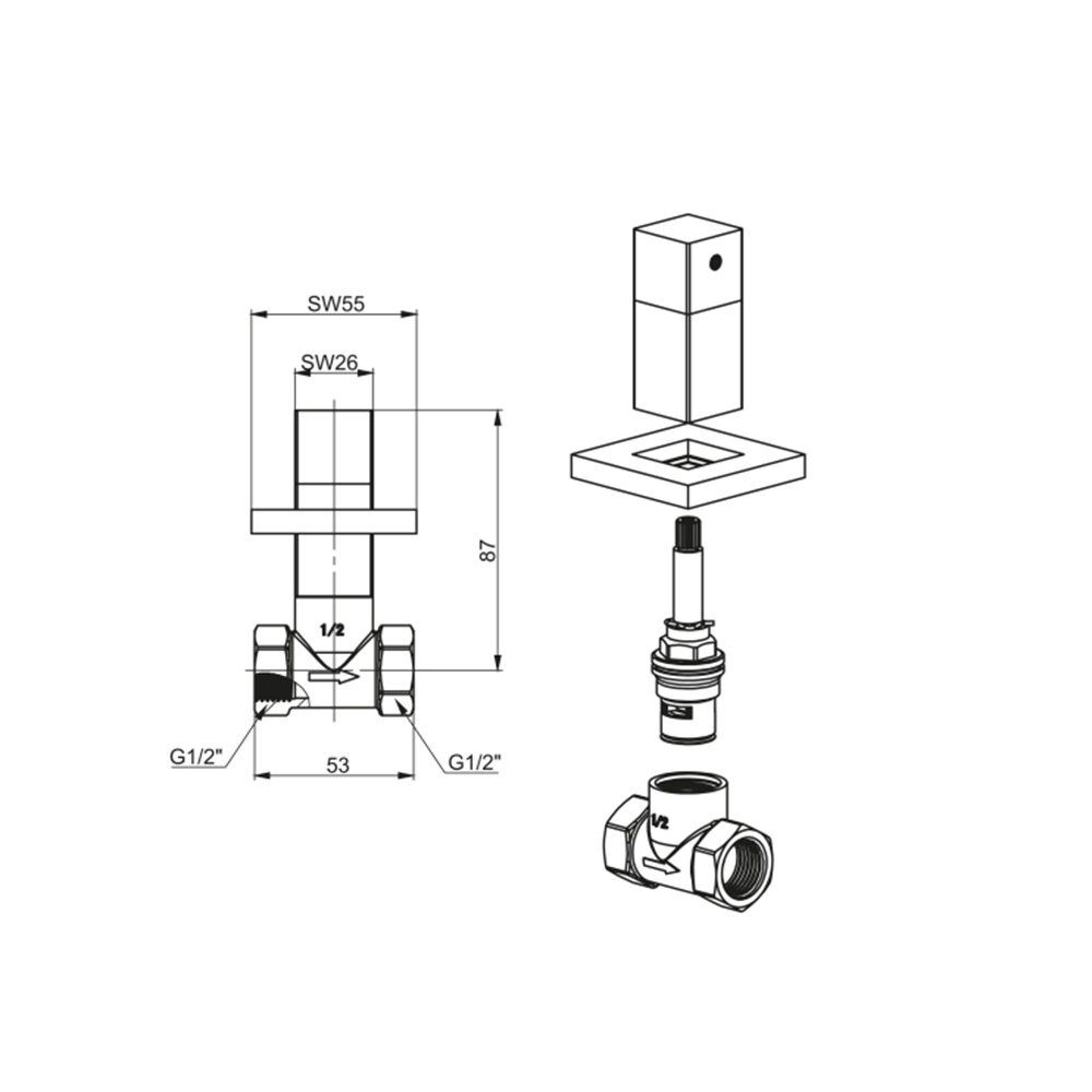 Aloni Absperrventil TM79920B, (1-tlg), Absperrventil Unterputzventil Wandventil Eckventil Messing 1/2"