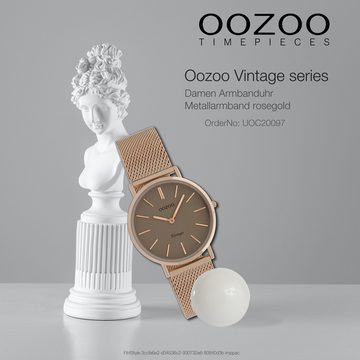 OOZOO Quarzuhr Oozoo Damen Armbanduhr Vintage Series, (Analoguhr), Damenuhr rund, mittel (ca. 32mm) Metallarmband rosegold