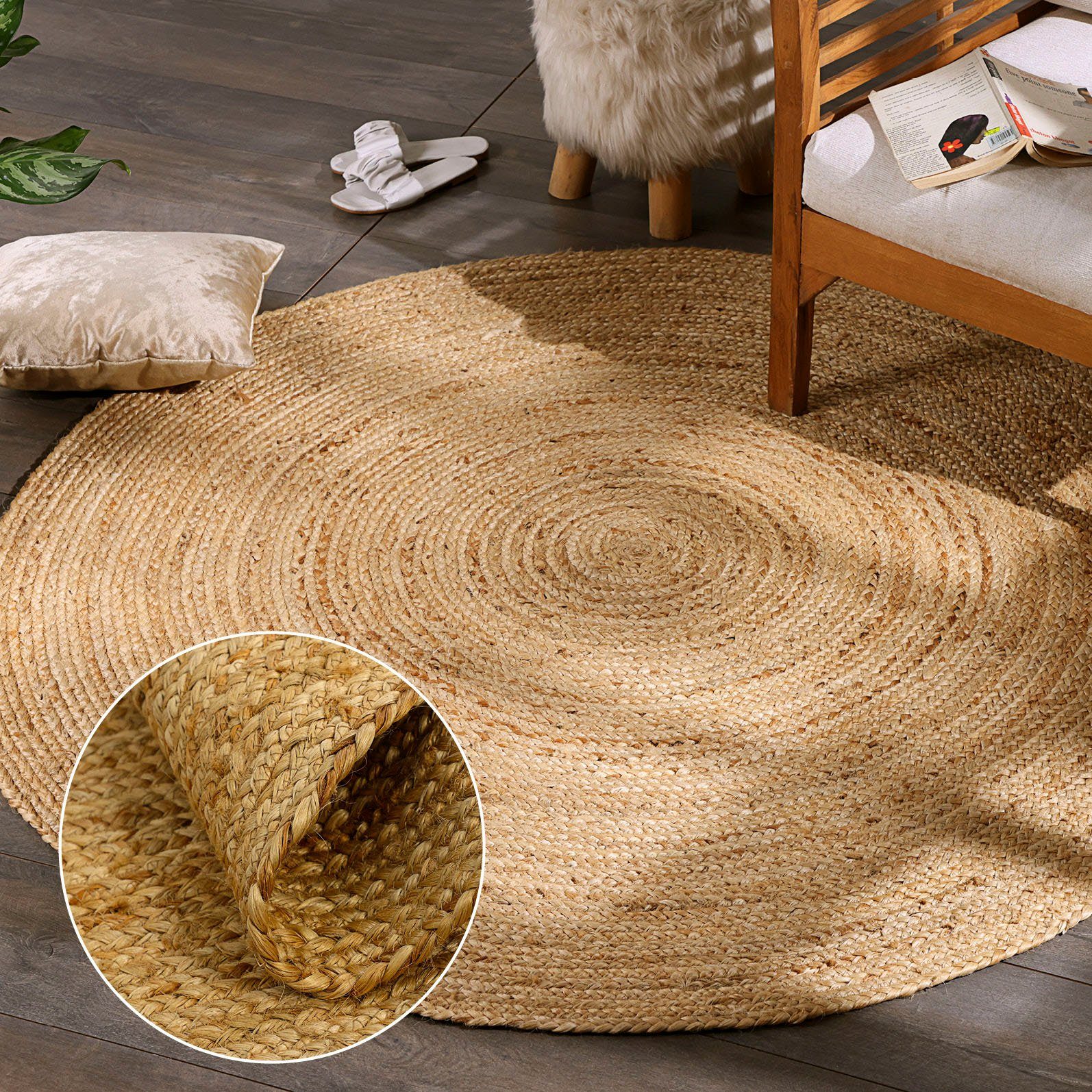 Teppich Bjarka, andas, rund, Höhe: 10 mm, meliert, Jute, handgewebt, auch  als Läufer & in rund erhältlich