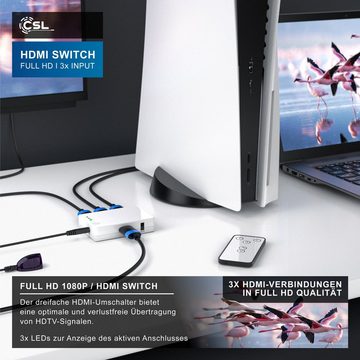 CSL Audio / Video Matrix-Switch, 3-Port HDMI Verteiler mit Verstärker, 3D, Full HD, inkl. Fernbedienung