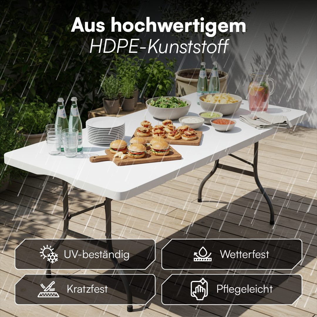 STEELSØN Bierzeltgarnitur Zennar klappbar & wetterfest, (Buffettisch weiß), Gartentisch 180x74 cm, Klapptisch für 8 Personen