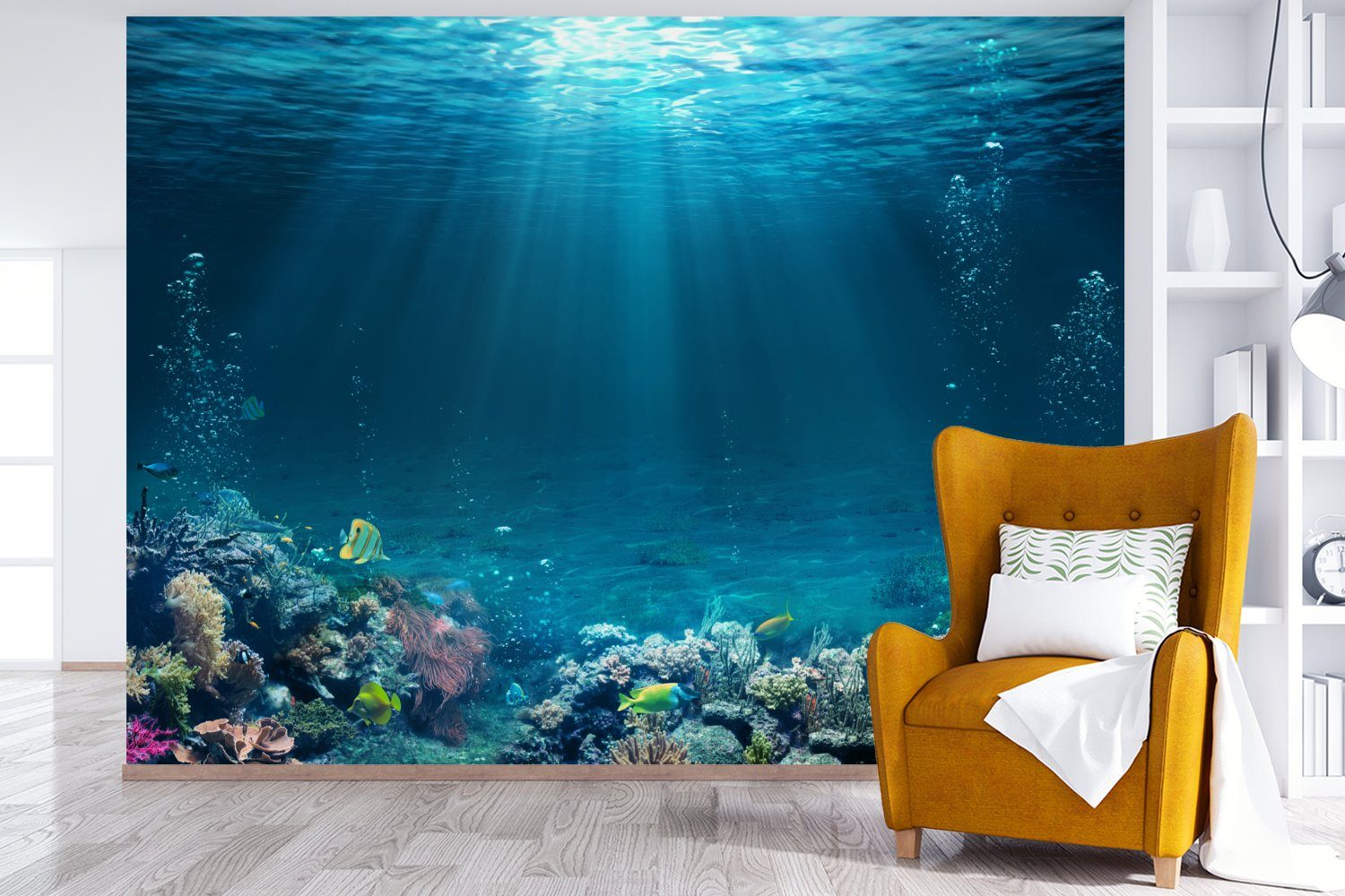 Korallen, Fische Kinderzimmer, Vinyl Wohnzimmer, Fototapete Tapete bedruckt, Schlafzimmer, (6 Wallpaper MuchoWow für - Ozean St), - Matt,