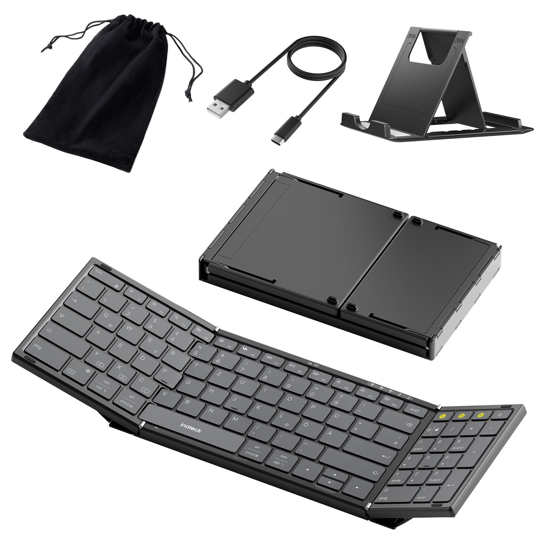 Inateck Faltbare Tastatur Kabellos,mit Ziffernblock,3 Kanälen,AI-Key Wireless-Tastatur (für Windows, iPad OS, Android, iOS)