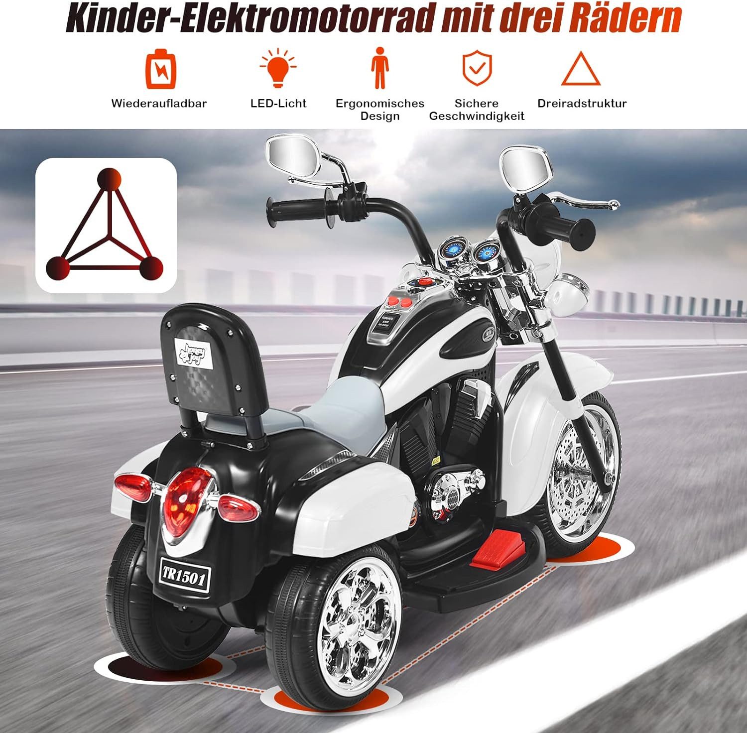 KOMFOTTEU Elektro-Kindermotorrad Dreirad Motorrad, mit Vor-und Rückwärtssch günstig online kaufen