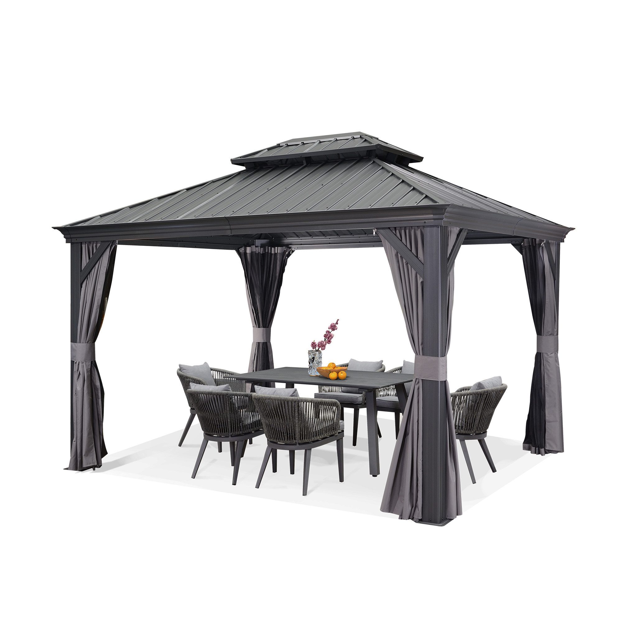 PURPLE LEAF Pavillon Alu Pavillon mit Hardtop Dach für Garten und Terrasse, Grau