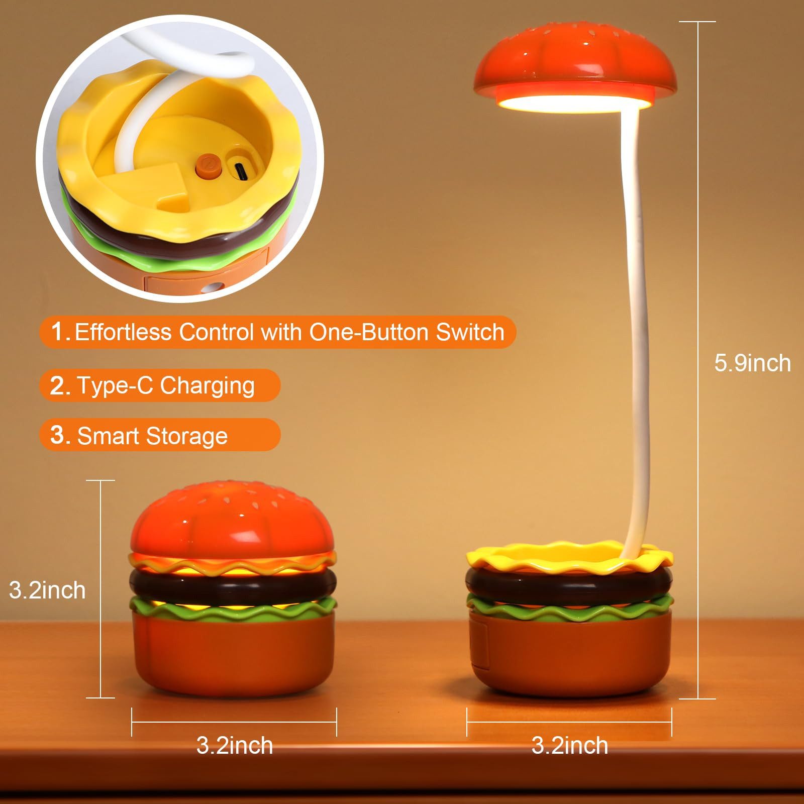 RWEUOQ Schreibtischlampe Nachttischlicht Wiederaufladbare LED-Hamburger-Tis günstig online kaufen