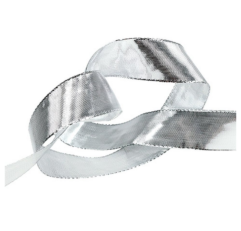 Thumbnail - Viana Dekoband Silber Geschenkband 25mm 25m - Drahtkante Dekoband