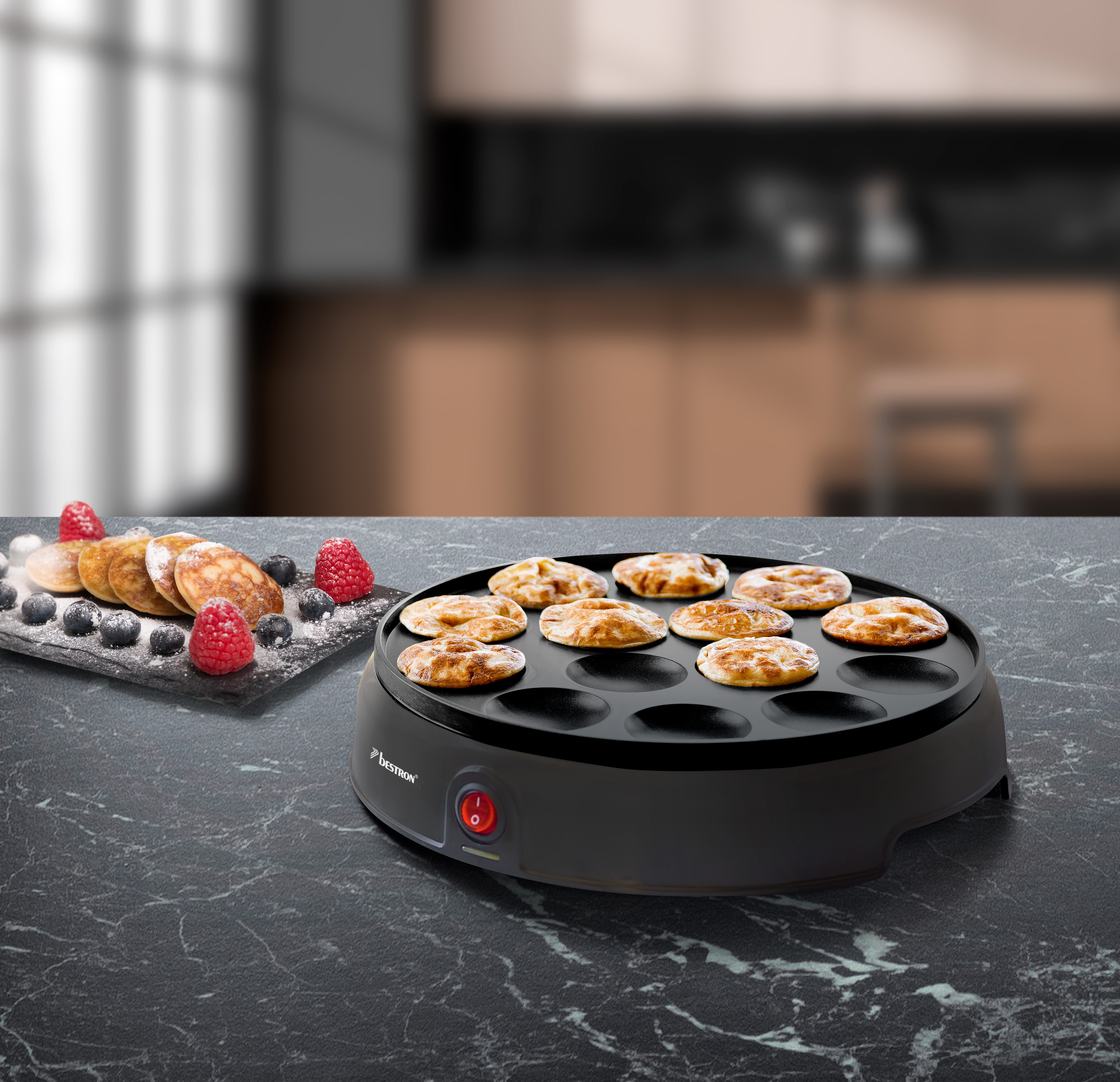 bestron Poffertjes-Maker APFM700, 800 W, 14 Mini-Pfannkuchen mit Antihaftbeschichtung