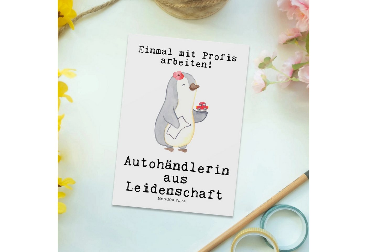 Thumbnail - Mr. & Mrs. Panda Postkarte Autohändlerin Leidenschaft - Weiß - Geschenk, Firma, Postkarte, Ansic, Hochglanzveredelt