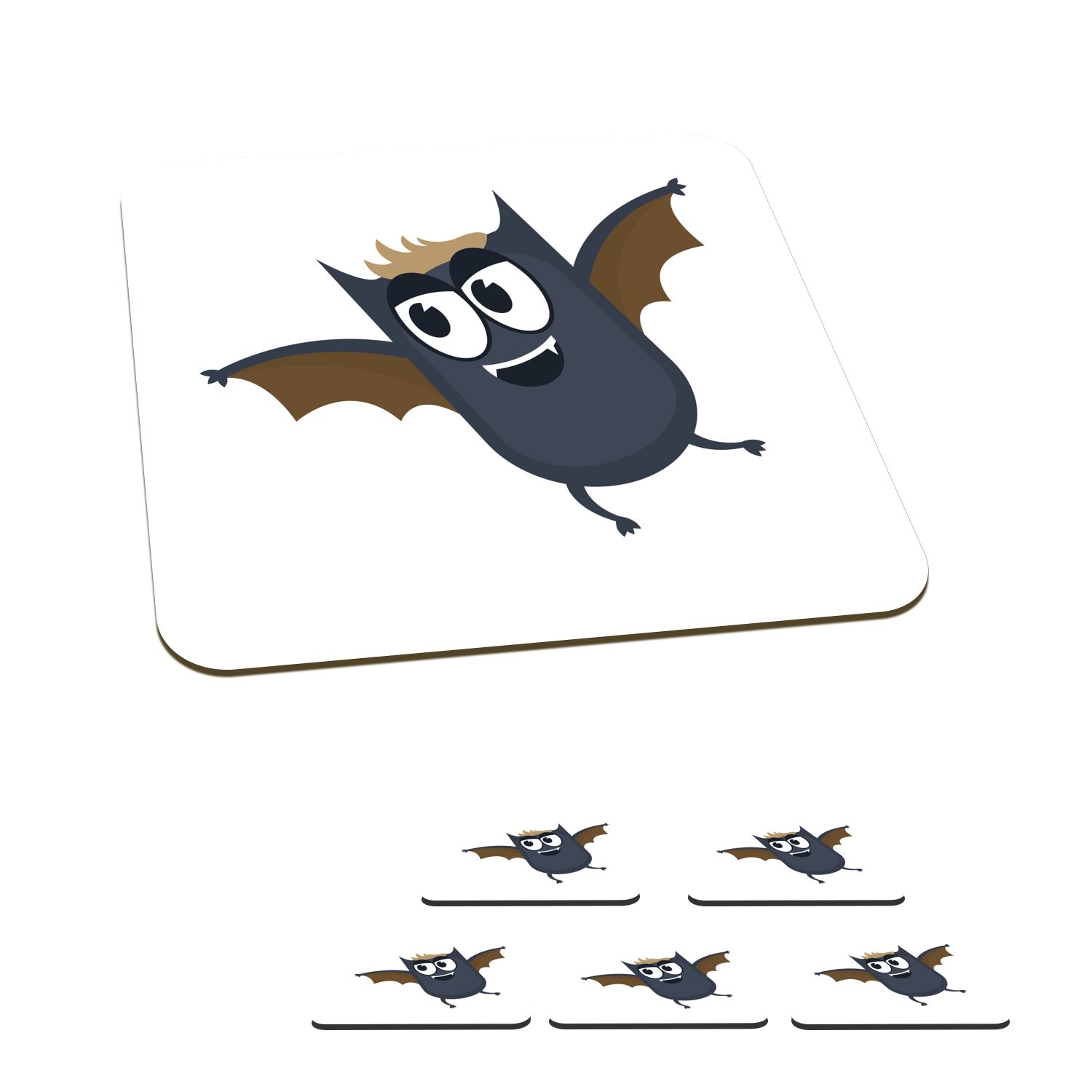 MuchoWow Glasuntersetzer Illustration einer Fledermaus mit kleinen Flügeln, Zubehör für Gläser, 6-tlg., Glasuntersetzer, Tischuntersetzer, Korkuntersetzer, Untersetzer, Tasse