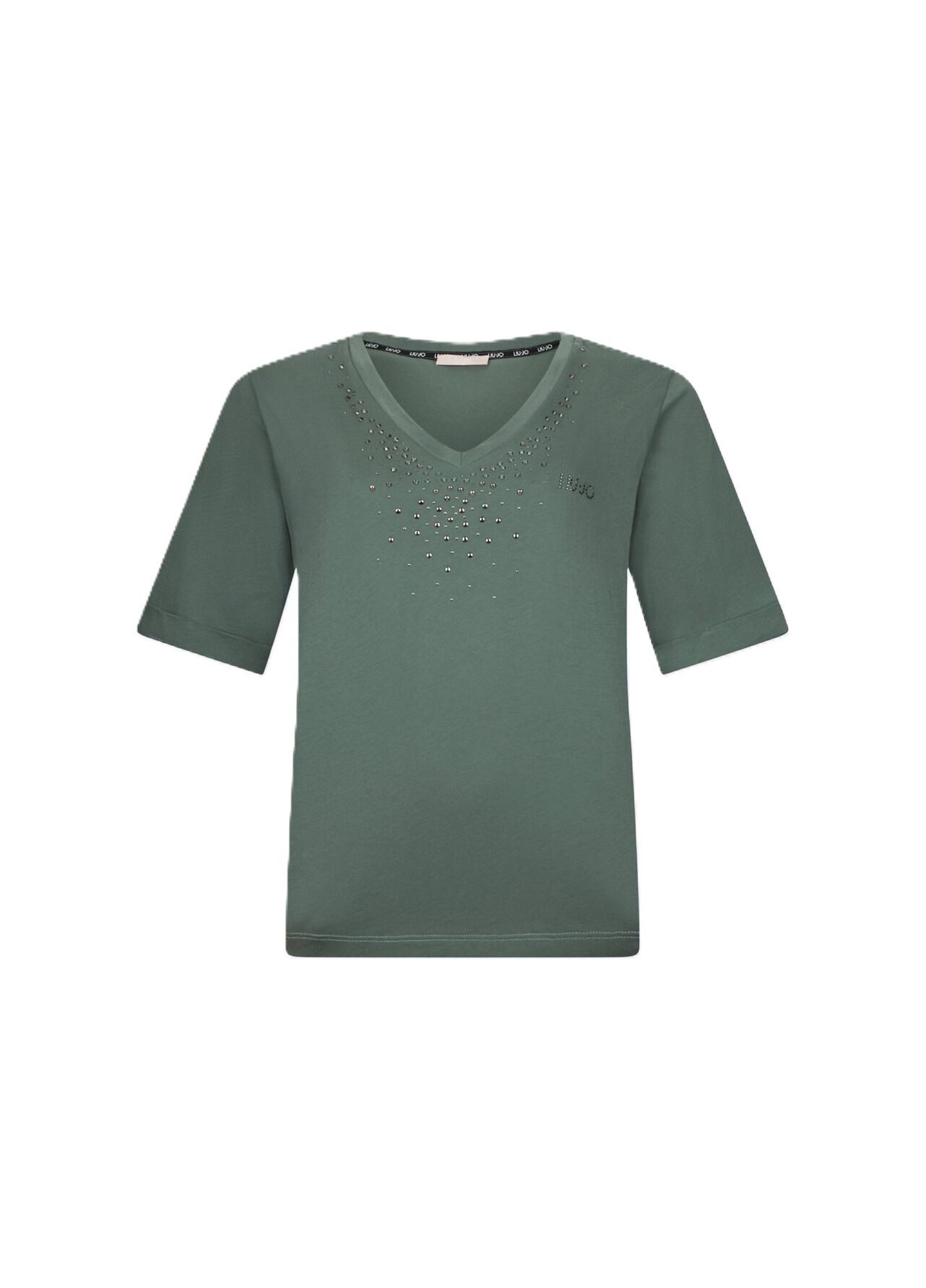 Liu Jo Kurzarmshirt - T-Shirt Damen - grünes Damenshirt - Strass - Basic Shirt - elegant