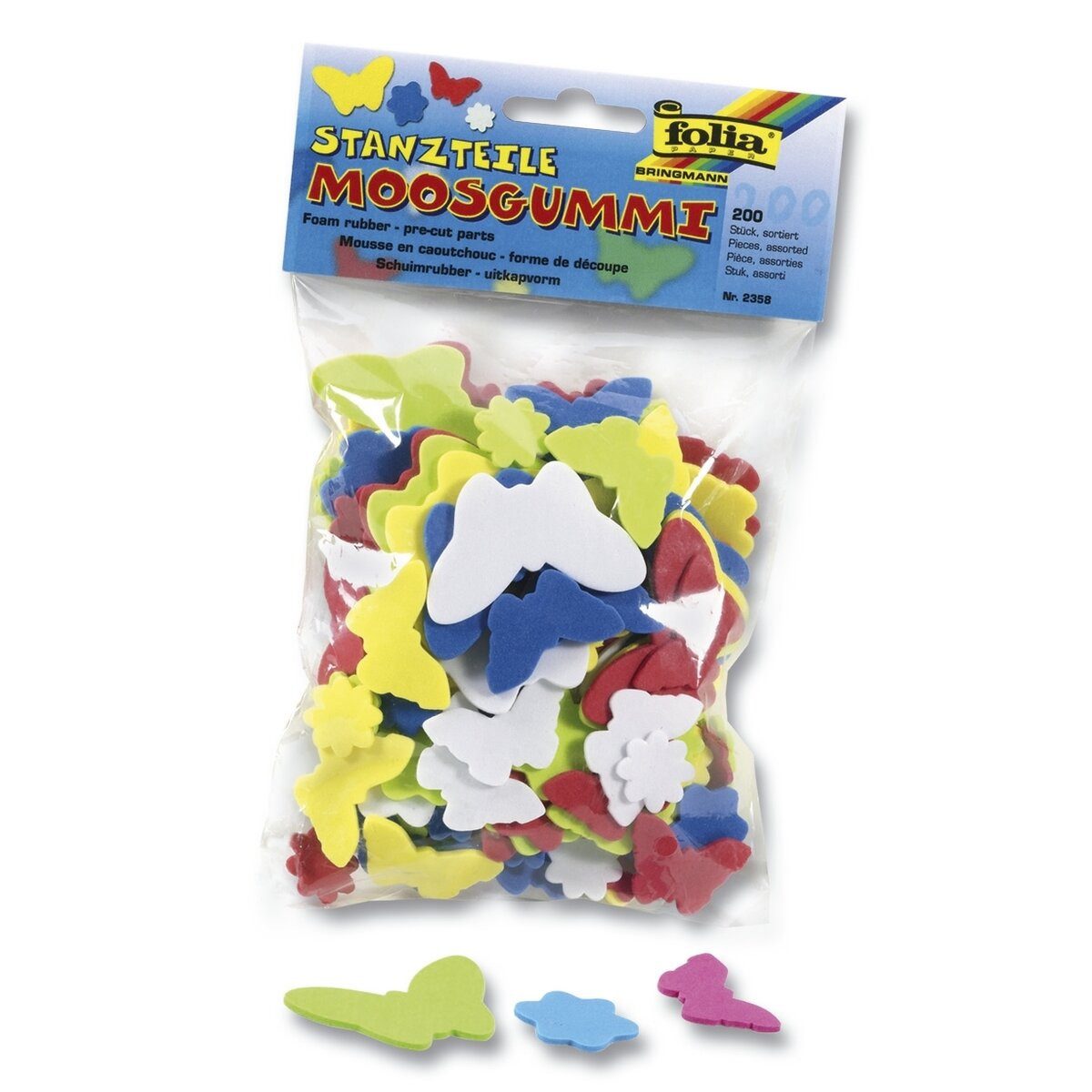 Folia Moosgummi Moosgummi Stanzteile -Blumen und Schmetterlinge- - 200 Stück sortiert.