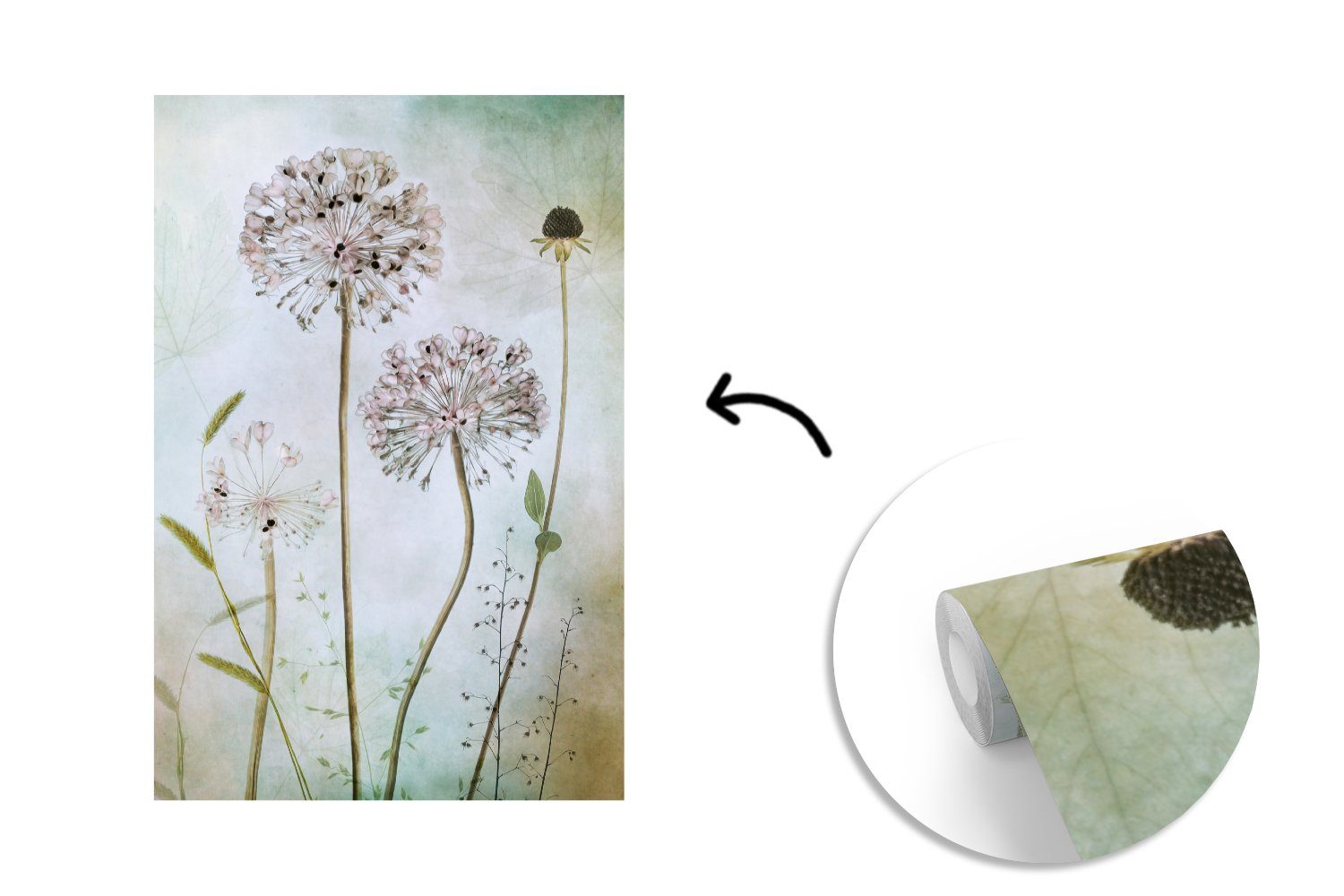 MuchoWow Fototapete Blumen - - Tapete Zwiebel für Dekorative Montagefertig (3 Stilleben St), Matt, Pflanzen, Wandtapete Wohnzimmer, - bedruckt, Vinyl