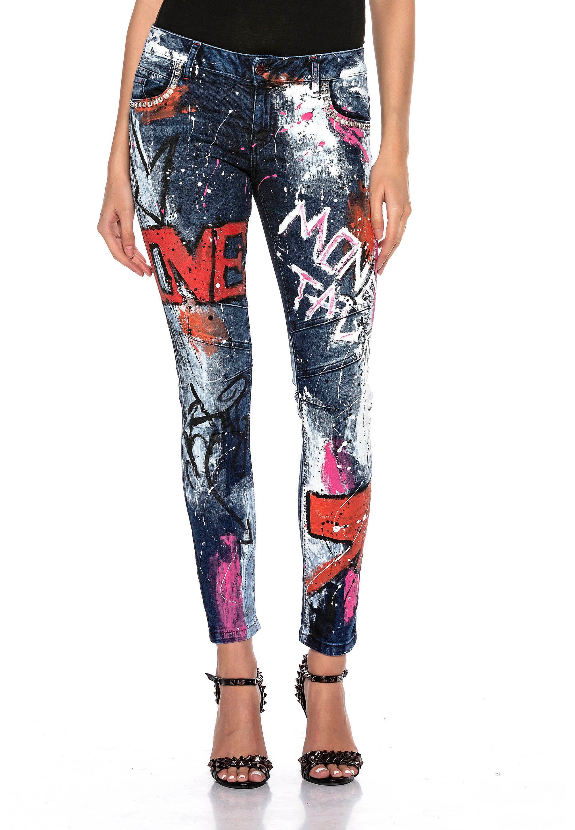 Cipo & Baxx Slim-fit-Jeans mit extravagantem Graffiti-Design