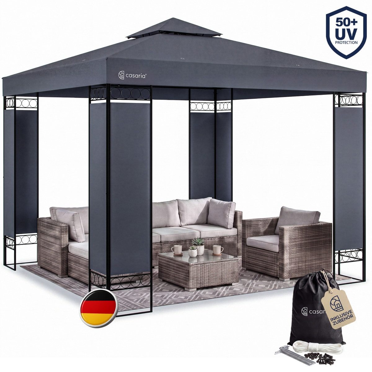 Casaria Pavillon Lorca, 3x3m Farbwahl UV-Schutz 50+ Wasserabweisend Stabil Robust Metall mit