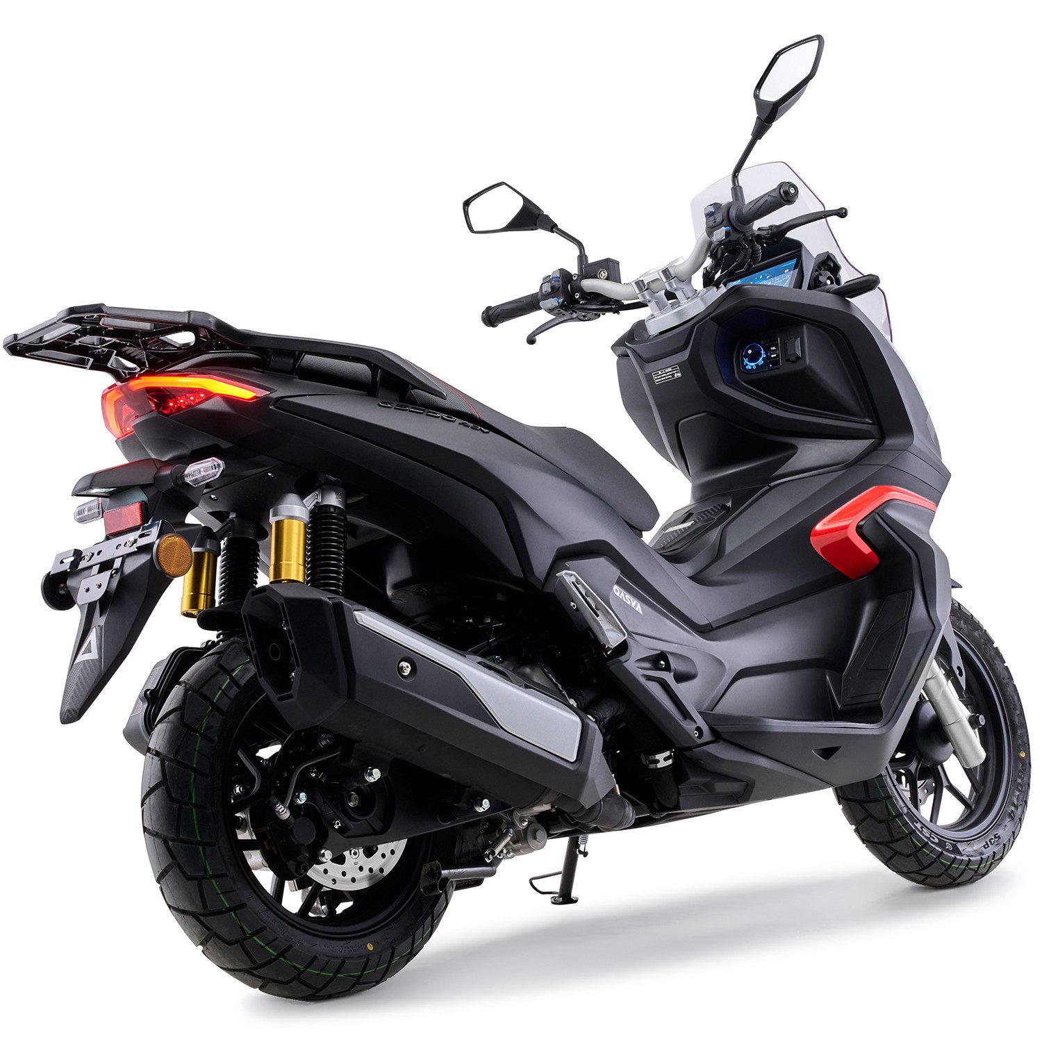 Burnout Motorroller QS250 ADV Mattschwarz, 250 ccm, 115 km/h, Euro 5+, LED Beleuchtung, Digitales 7 Zoll TFT Tacho, Windschild verstellbar