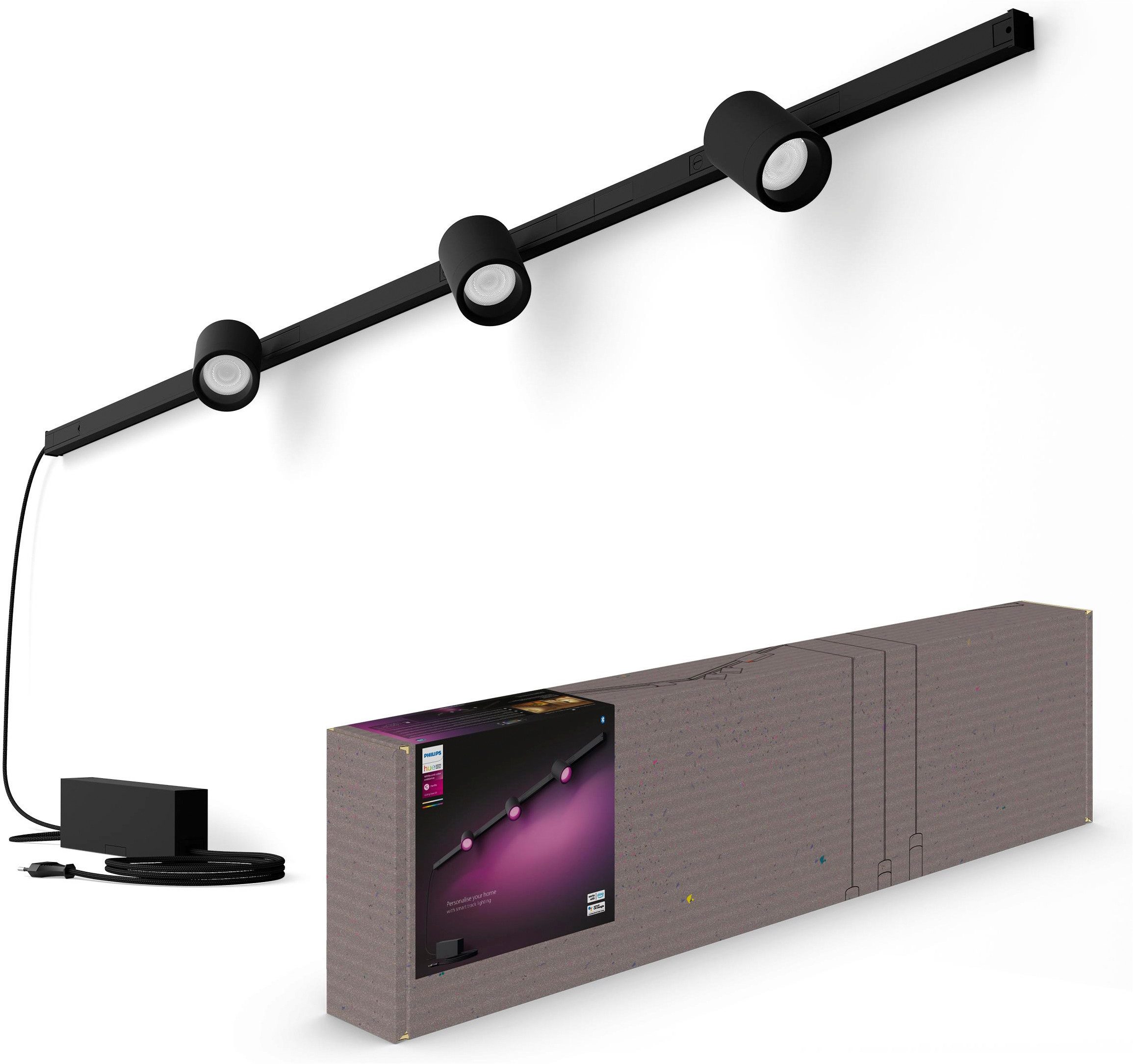 Philips Hue Wandleuchte Perifo Basis-Set White & Color Ambiance 3 Spots Schwarz, Abschaltautomatik, Bluetooth, CCT - über Fernbedienung, Dimmfunktion, Einschlafhilfe, Farbsteuerung, Farbwechsel, Memory, nach Trennung vom Netz, Nachtlichtfunktion, RGB, Smart Home, Timerfunktion, Weckerfunktion, dimmbar über Fernbedienung, mehrere Helligkeitsstufen, LED fest integriert, Farbwechsler, RGB, warmweiß - kaltweiß, Steuerbar per App und Stimme, Smart Home fähig, Farbfähig und Weißtöne