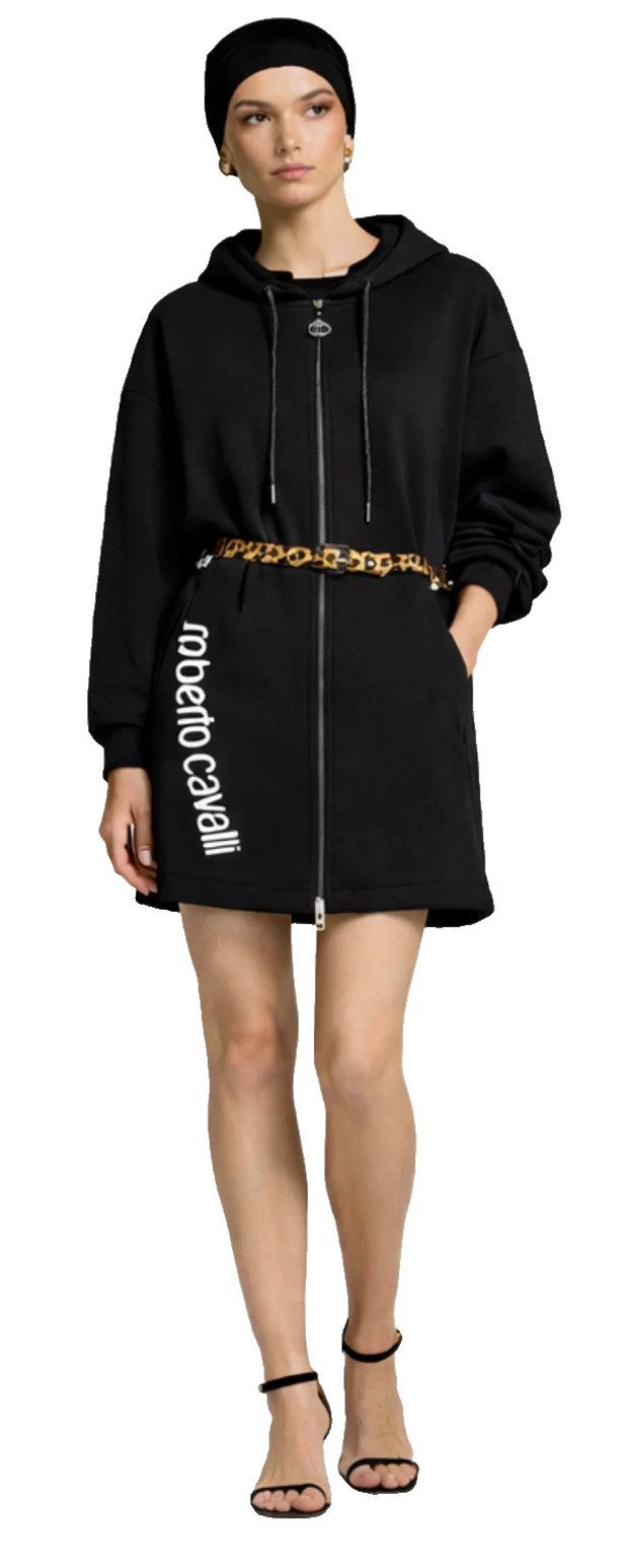 roberto cavalli Kapuzensweatjacke Damen Hooded Jacke Kapuzenpullover Zipper mit dekorativem RC-Monogramm-Anhänger in Silberoptik