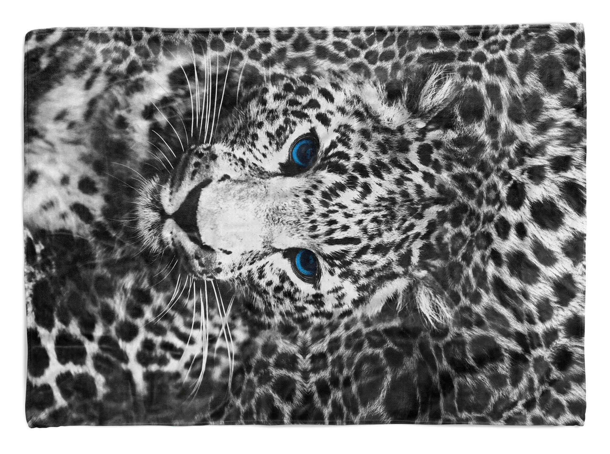 mit Saunatuch Tiermotiv Handtuch Strandhandtuch Jaguar Handtuch Schwarz Wei, Kuscheldecke Baumwolle-Polyester-Mix Art (1-St), Handtücher Sinus