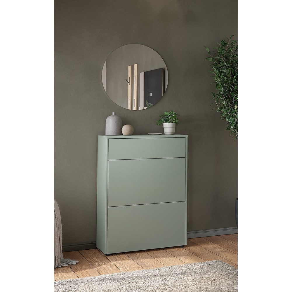 Lomadox Garderoben-Set BAIANO-01, (Spar-Set, 2-St., Garderobenspiegel Schuhschrank), in grün und Eiche, grifflos, Push-to-Open