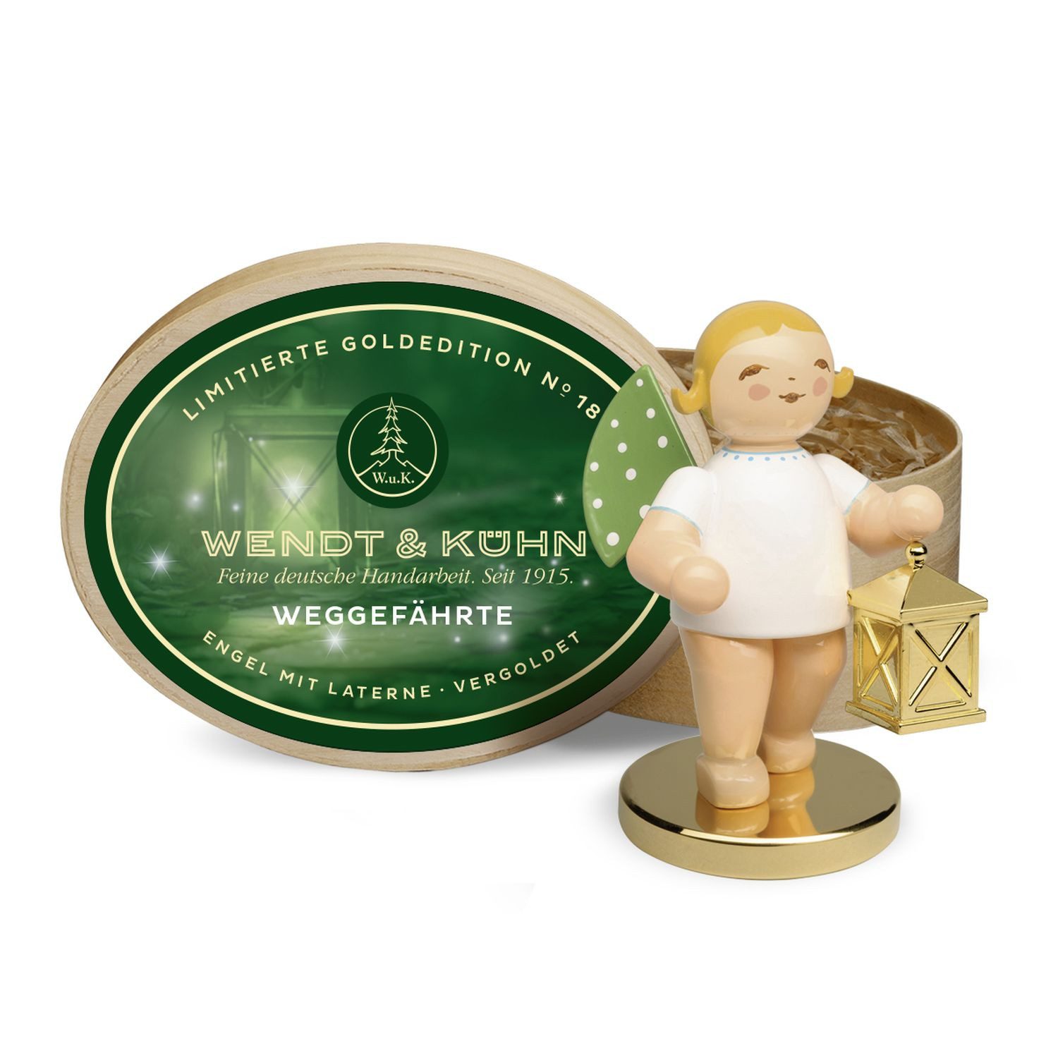 Wendt & Kühn Weihnachtsfigur Goldedition No 18 Weggefährte Engel mit Laterne Limitiert 650/301/LE, zufällig blond oder braunhaarig