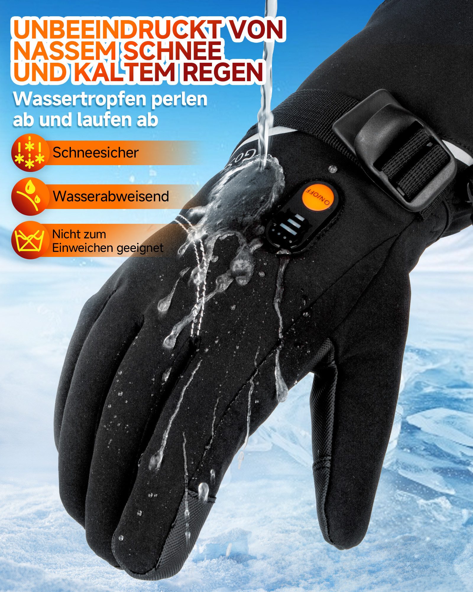 GoSkala Beheizbare Handschuhe Skihandschuhe mit 3 Heizstufen, Thermohandschuhe Winterhandschuhe (Set) Beheizt, Touchscreen-kompatibel, Wiederaufladbar, Temperat – Bild 5 von 5