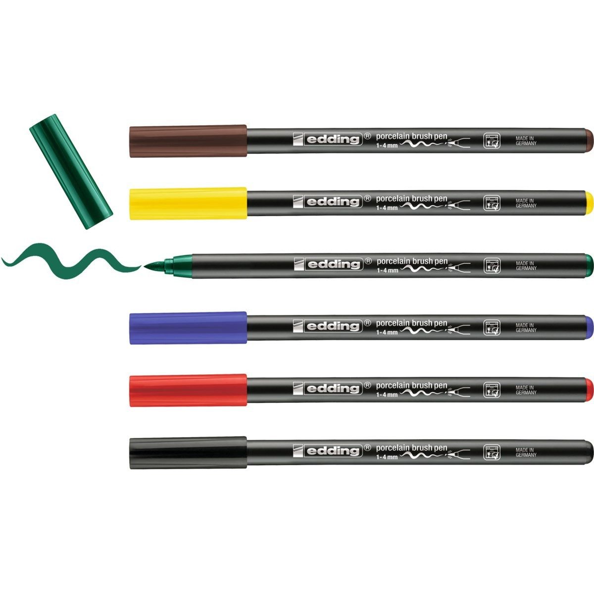 edding Pinselstift Porzellan-Pinselstift Set für Keramik und Glas 6 Stück, Flexible Pinselspitze