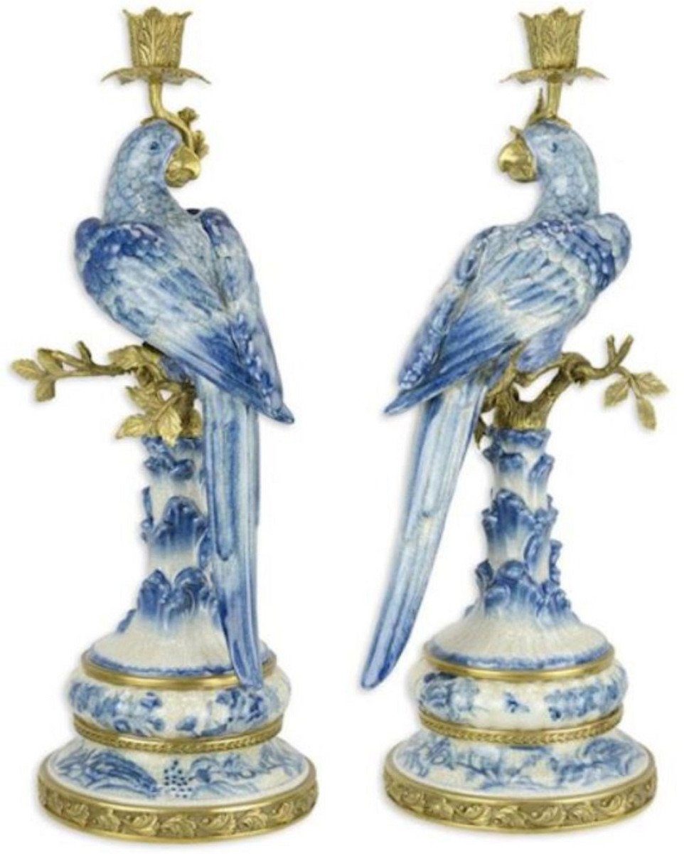 cm Accessoires Porzellan Restaurant Kerzenhalter Gold - Weiß Padrino Casa / Accessoires & H. 22,1 Kerzenhalter - x Hotel Kerzenständer & - Deko Casa / x Jugendstil 18,6 Blau Papageien Jugendstil Barock Set 49,4 Padrino