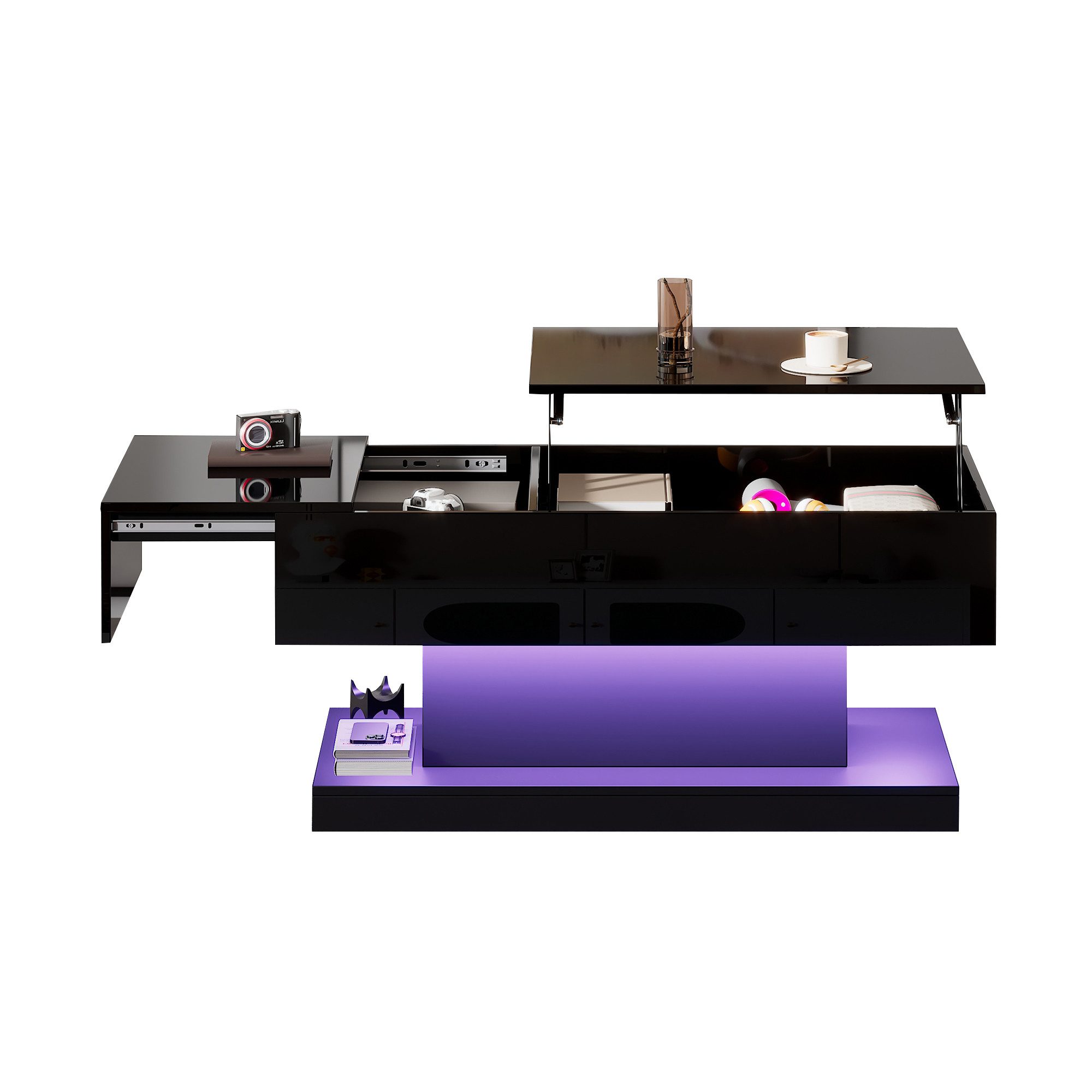 OKWISH Couchtisch mit LED-Beleuchtung (Hochglanz-Lift-Teetisch, 1-St., günstig online kaufen