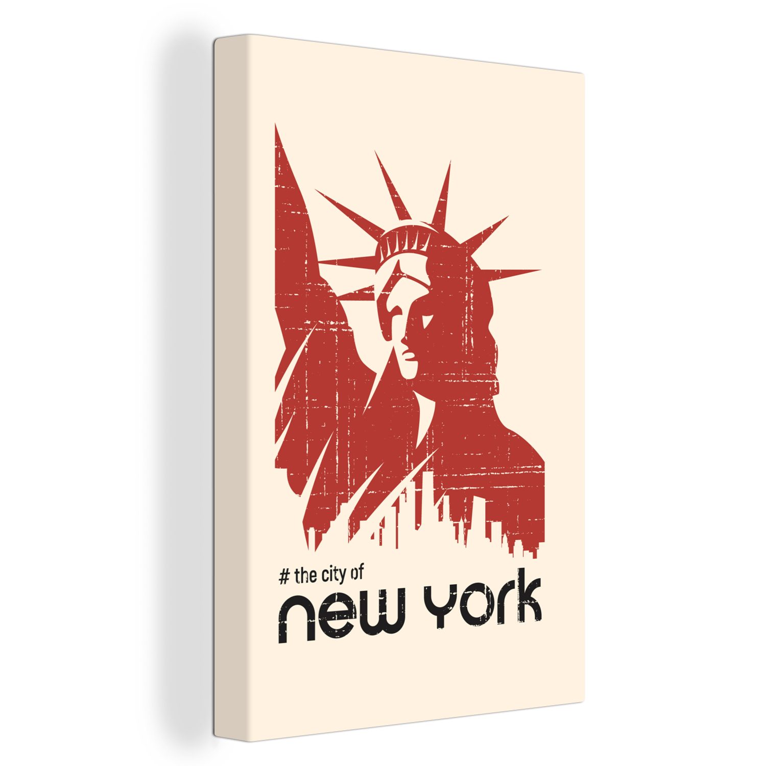 OneMillionCanvasses® Leinwandbild New York - Freiheitsstatue - Rot, (1 St), Leinwandbild fertig bespannt inkl. Zackenaufhänger, Gemälde, 20x30 cm | Leinwandbilder