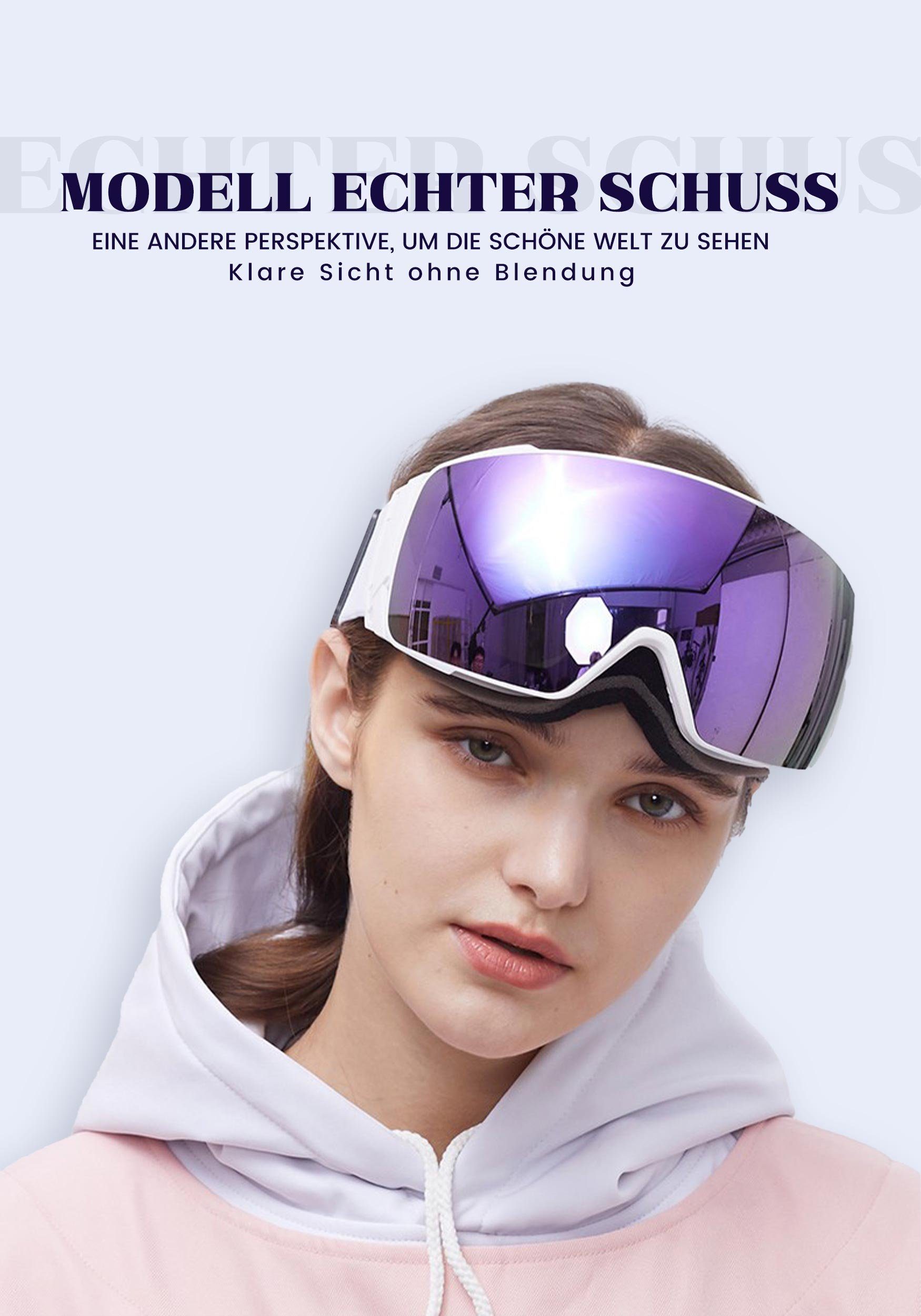 Double MAGICSHE für Damen und Rosa Skibrille Fog Lens Skibrille OTG,Detachable UV 100% Lenses Herren, Layer HD Spherical Protection,nti -