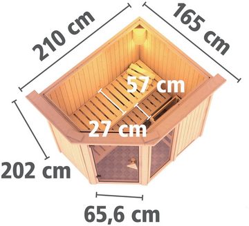 Karibu Sauna Frigga 1, BxTxH: 210 x 165 x 202 cm, 68 mm, (Set) 9-kW-Bio-Ofen mit externer Steuerung