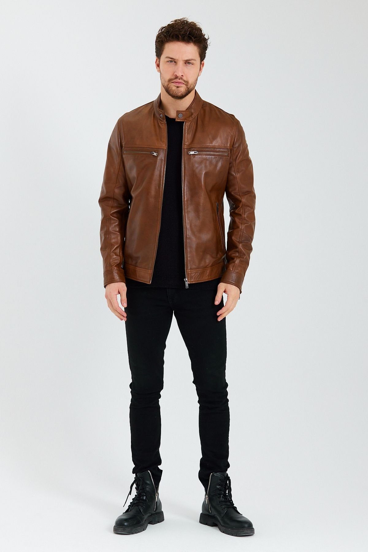 Ron Tomson Lederjacke Mit BROWN praktischem Reißverschluss