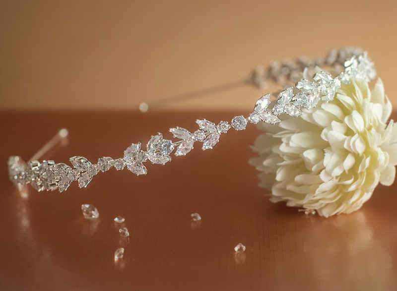 Brautkrone Diadem Haarreifen Haarschmuck Brautschmuck Hochzeitsschmuck Zirkonia (1-tlg., 1-teilig), handgefertigt