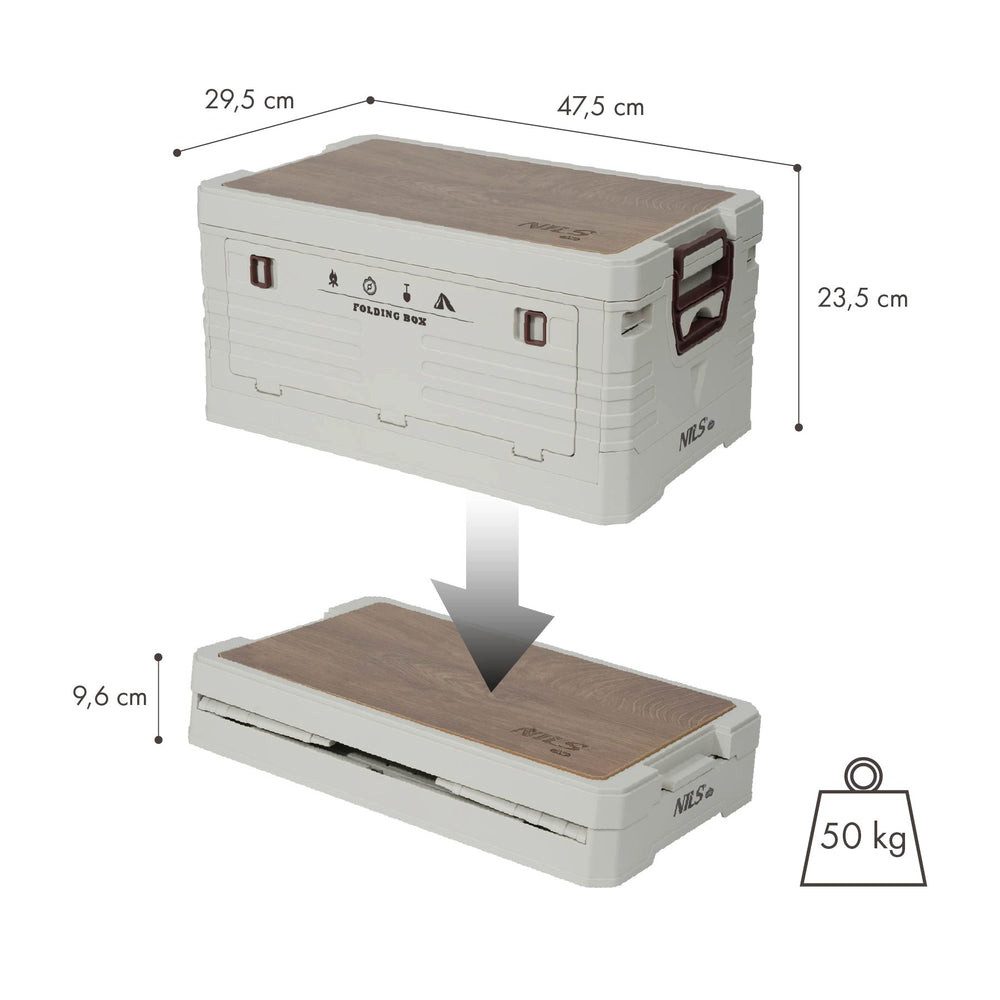 NILS CAMP Faltbox Klappbox Aufbewahrungskiste Campingtisch (Spar-Set, 1 St., 48 x 30 x 24 cm faltbar), faltbar, Tischfunktion, stapelbar, 32 L, 50 kg Traglast