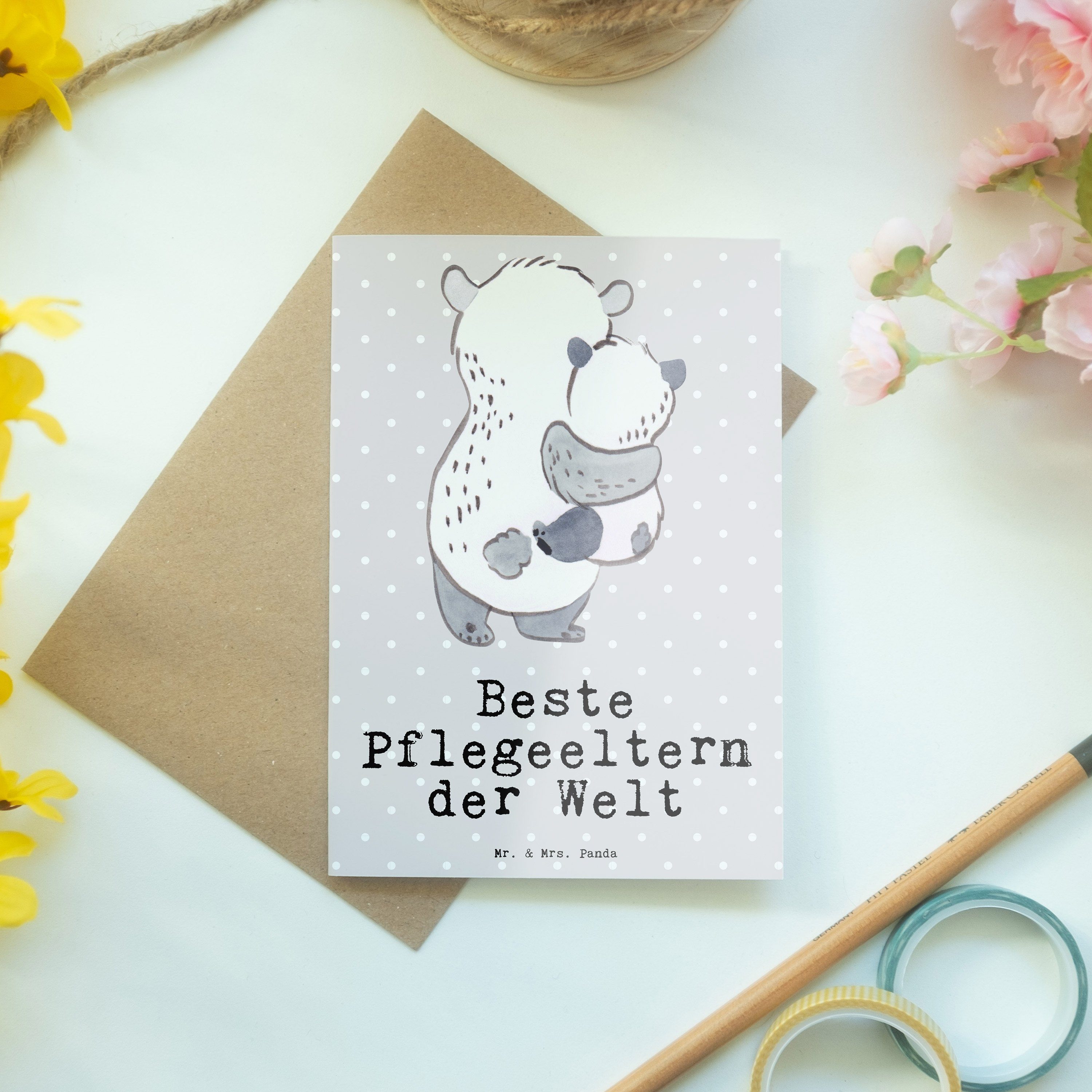 der - Mrs. Geschenk, Pastell & Hochzeit Panda Welt Grußkarte Grau Mr. - Panda Pflegeeltern Beste