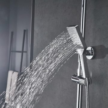 Plumbsys Duschsystem 304 rostfreier Stahlmit Thermostat Wassersparend, mit Handbrause und t Kopfbrause Rechteckig,Thermostat Duschset