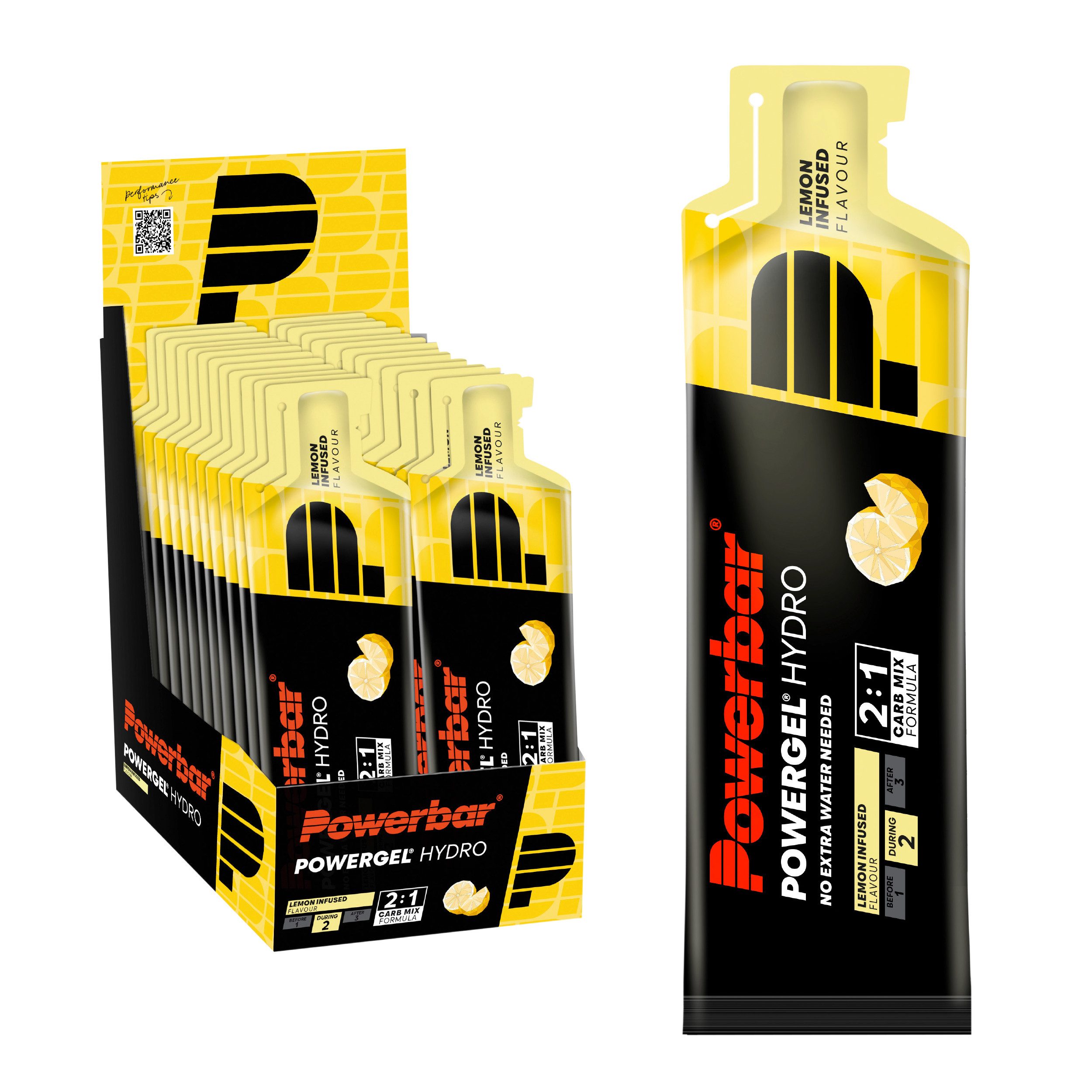 PowerBar PowerGel Hydro Lemon Infused 24x67ml High Carb Energie Gel Gel, 24 er 24 St., 1608 ml, koffeinfrei