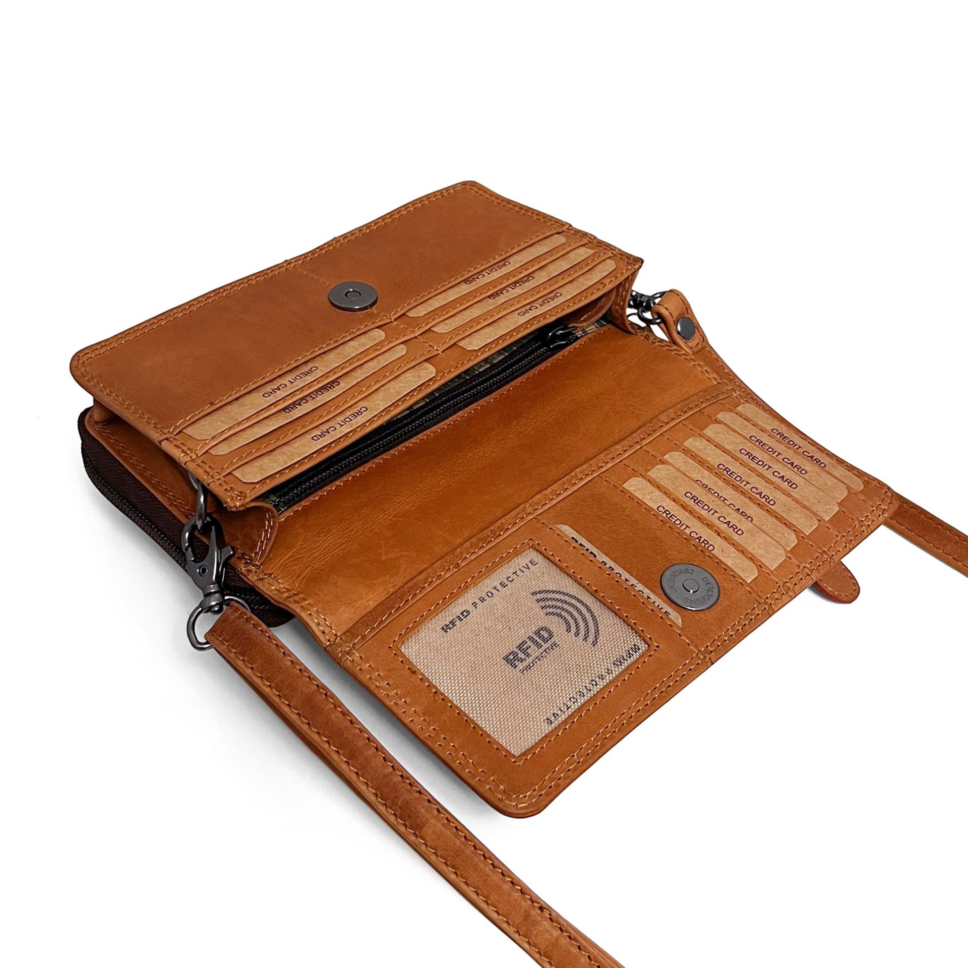 Benthill Geldbörse Echt Leder Reisebrieftasche Umhängetasche Klein Travel Schultertasche, RFID-Schutz Münzfach Kartenfächer Handy-Fach Umhängegurt
