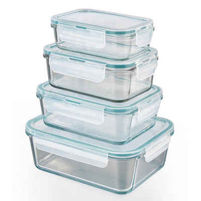 GOURMETmaxx Frischhaltedose Lunchbox Vorratsdosen tropfsicher, Glas, (4er Set, 8-tlg), Glas-Frischhaltedosen 1x 400ml; 1x 750ml; 1x 900ml; 1x 1600ml