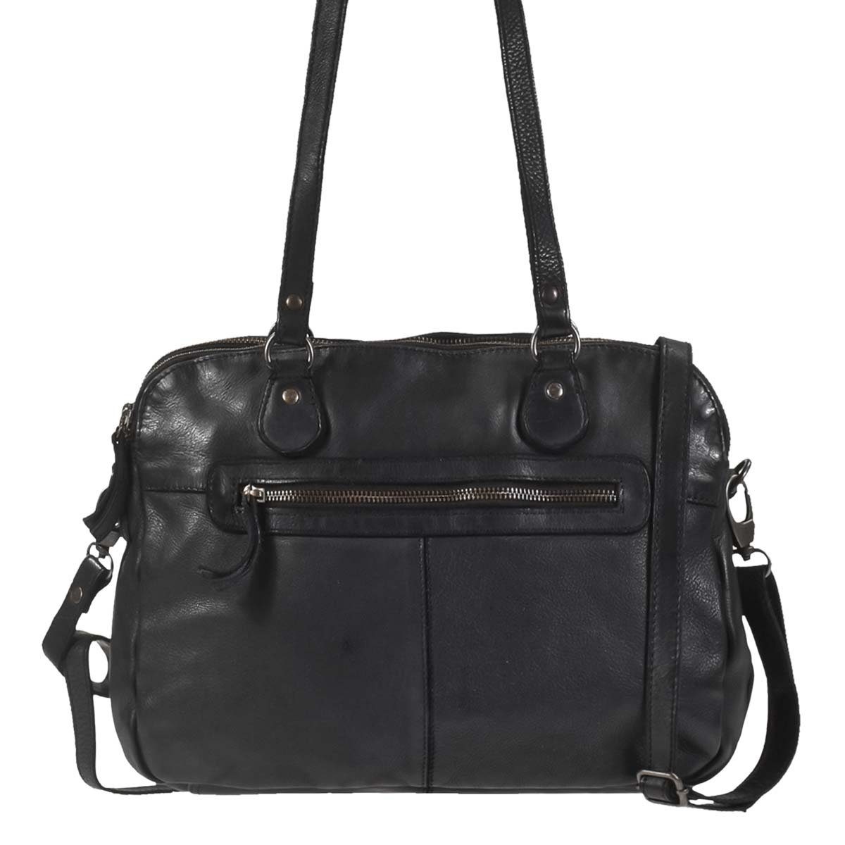Bear Design Umhängetasche "Lieke" Leder Damen Schultertasche Handtasche mittelgroß, Handtasche, 2 getrennte Fächer, Schultertasche 33x25cm, schwarz
