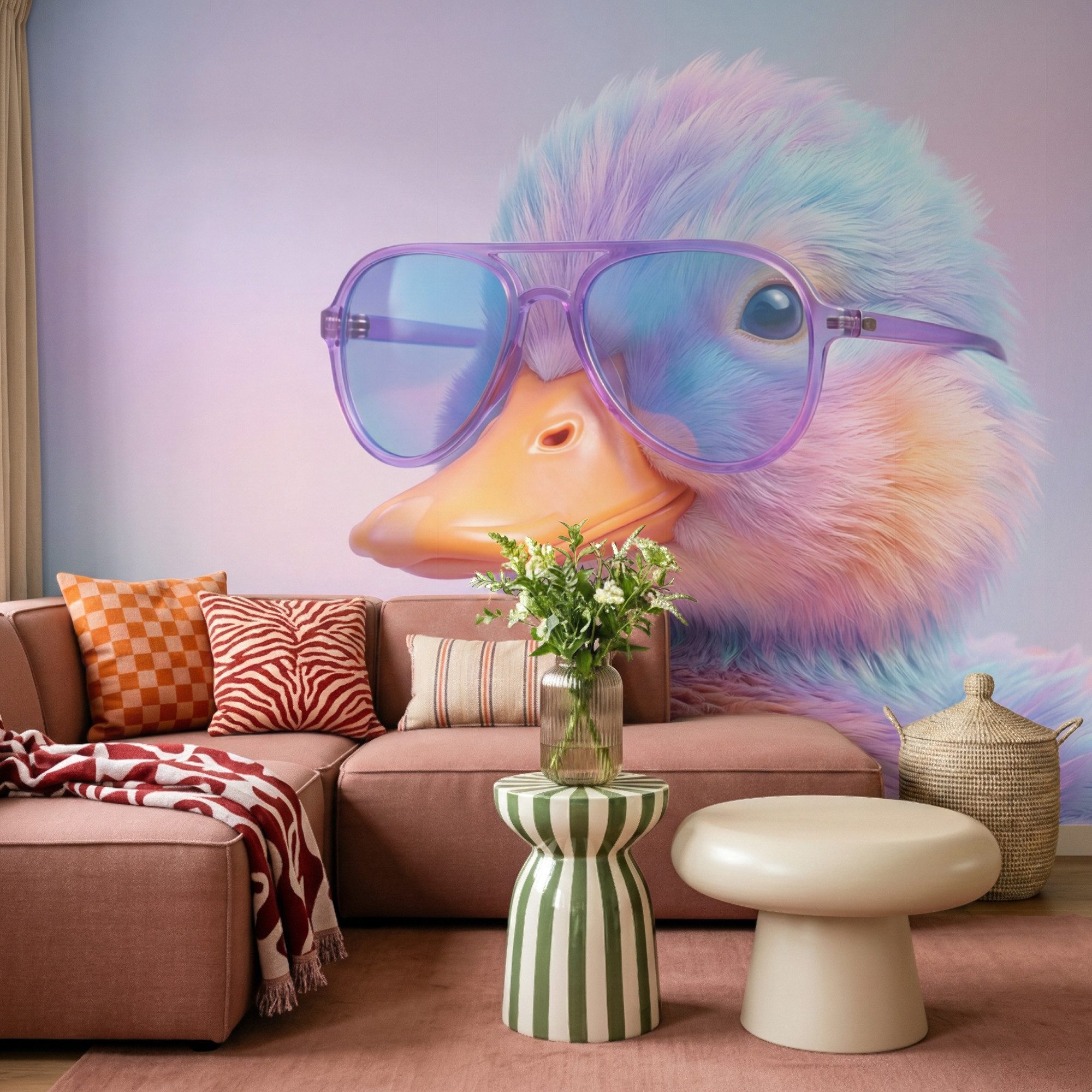 OnlyWow Fototapete Ente - Brille - Pastell, Matt, bedruckt, Wandtapete, Küche, Modern 260x200cm